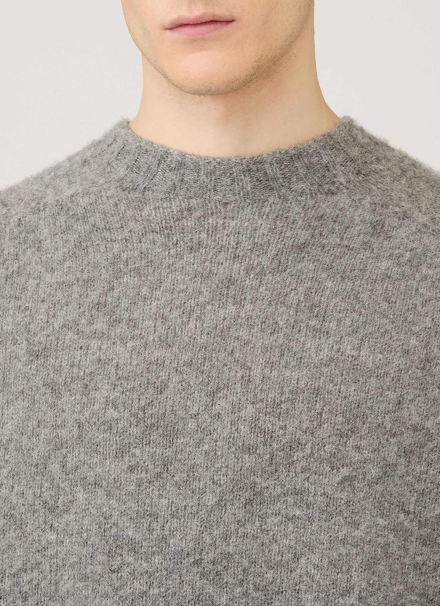 Men's Shetland Crew Neck Jumper in Mid Grey Melange - Image 6