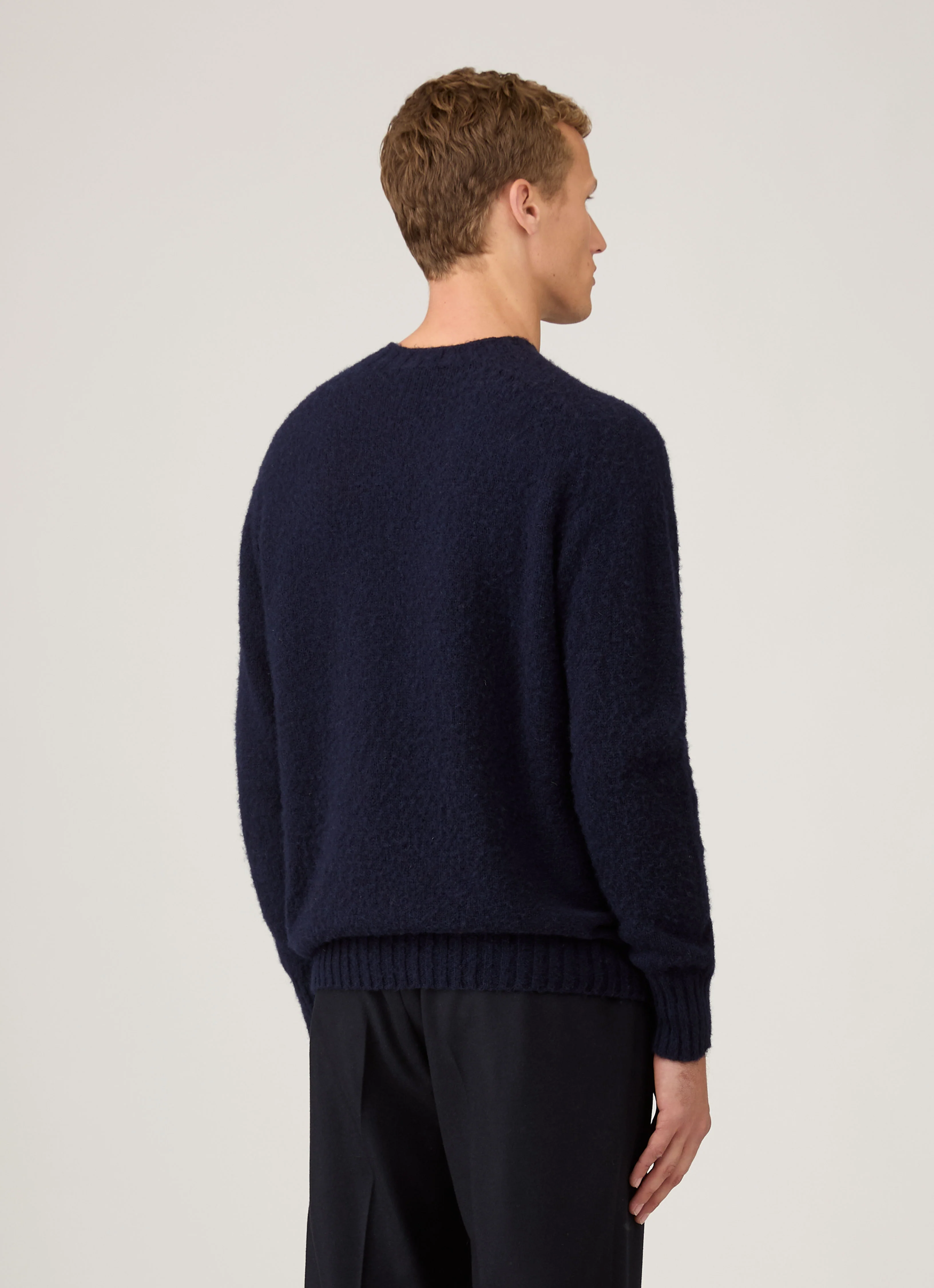 Men's Shetland Crew Neck Jumper in Navy - Image 5