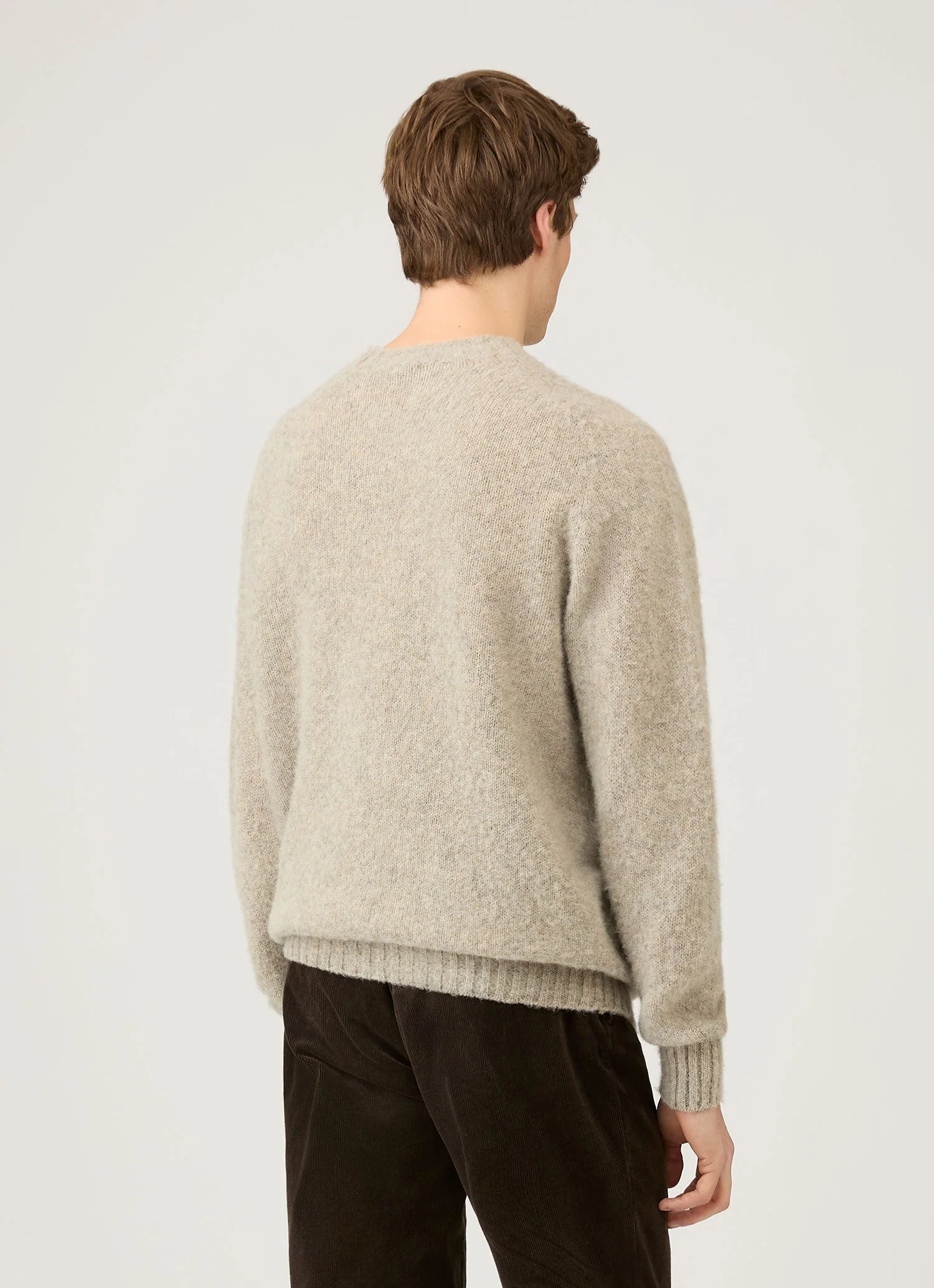 Men's Shetland Crew Neck Jumper in Oatmeal Melange - Image 5