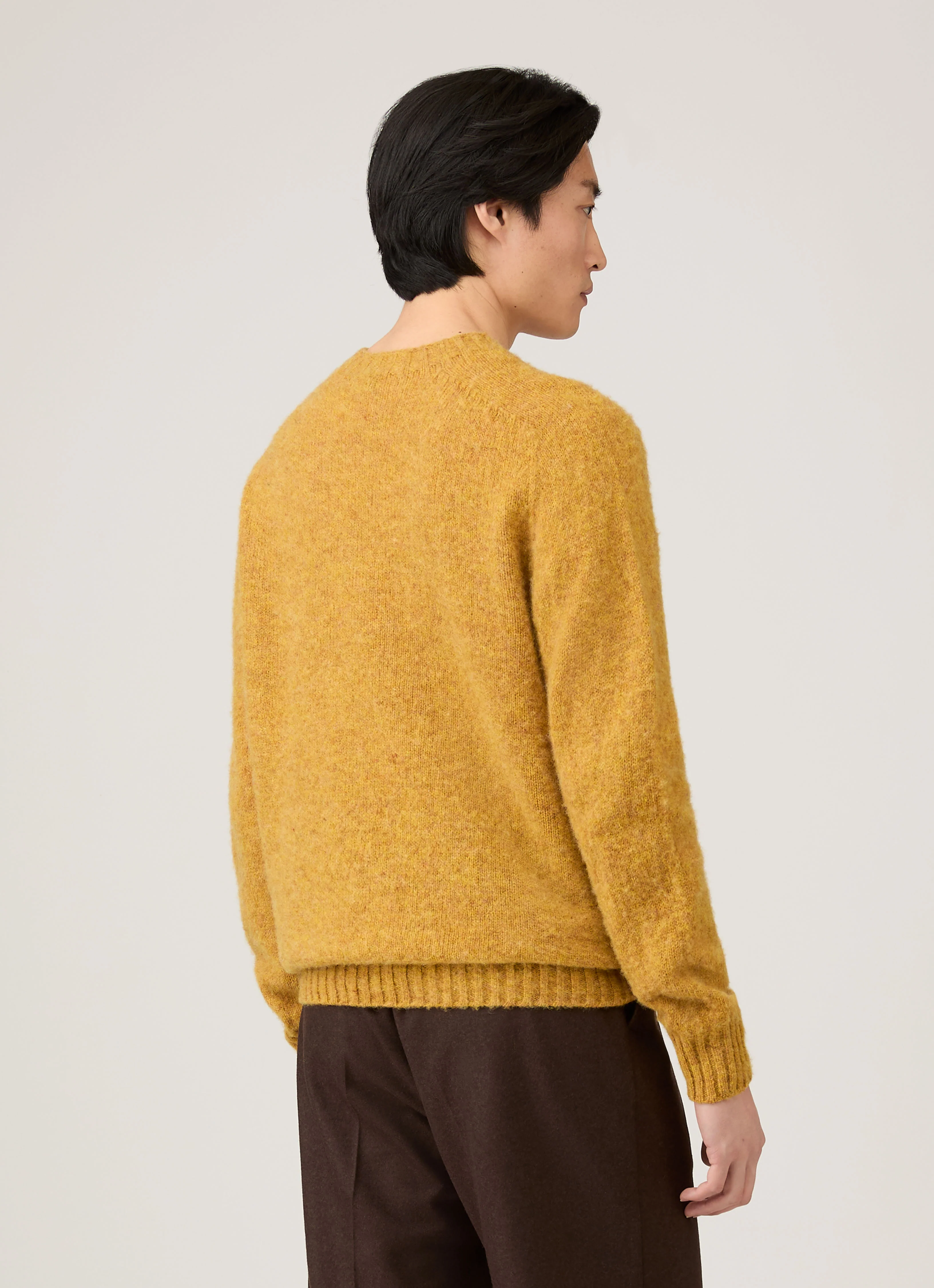 Men's Shetland Crew Neck Jumper in Saffron - Image 5