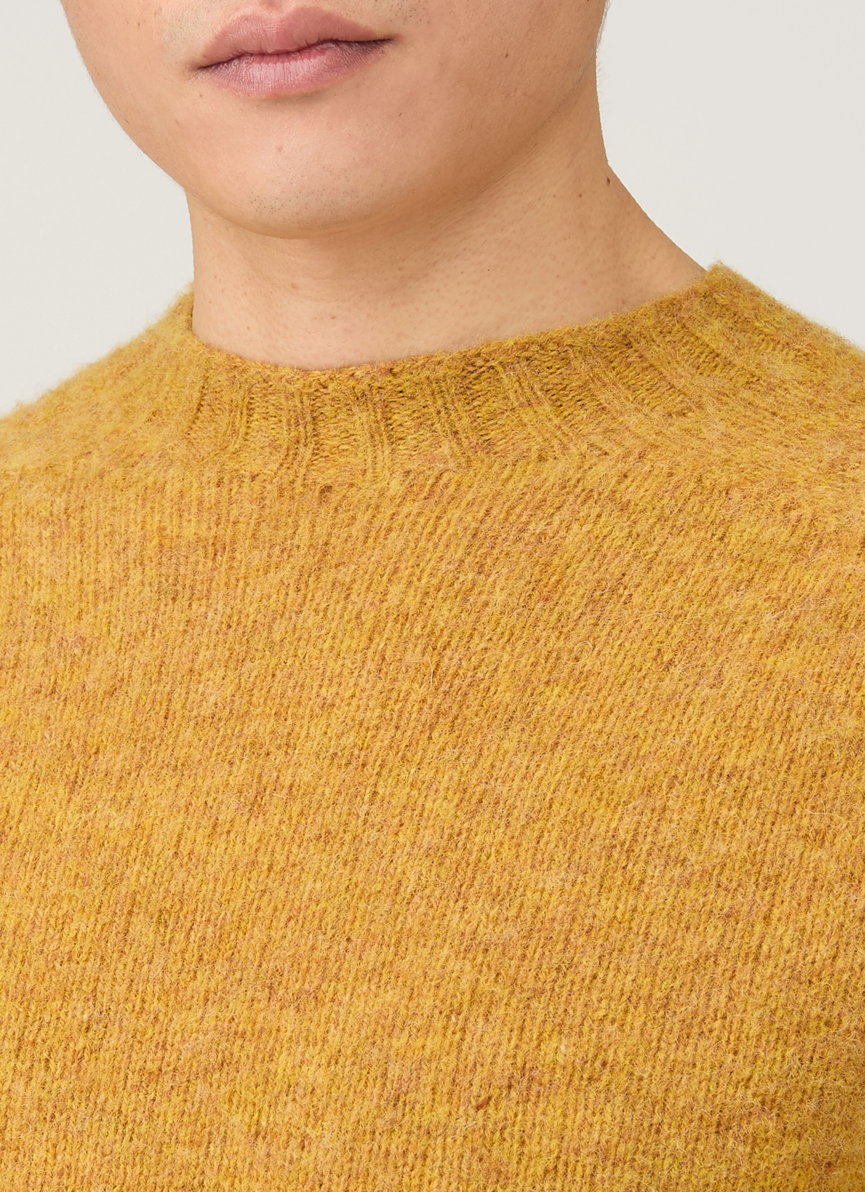 Men's Shetland Crew Neck Jumper in Saffron - Image 6