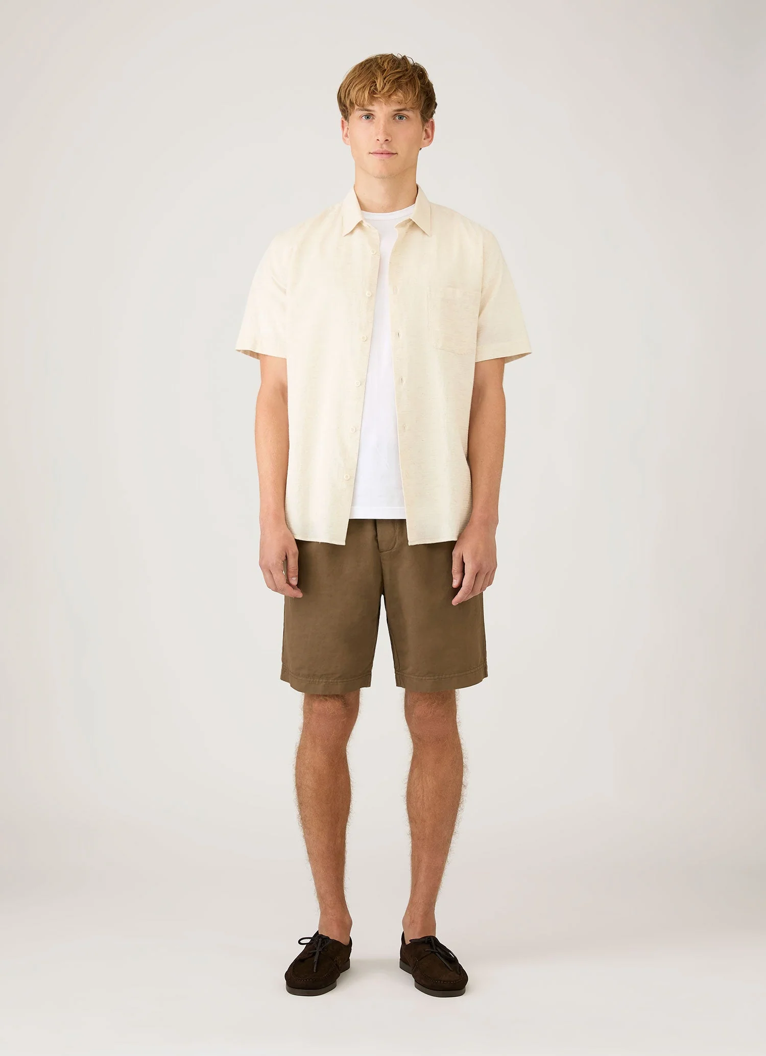 Men's Short Sleeve Cotton Linen Shirt in Ecru - Image 3