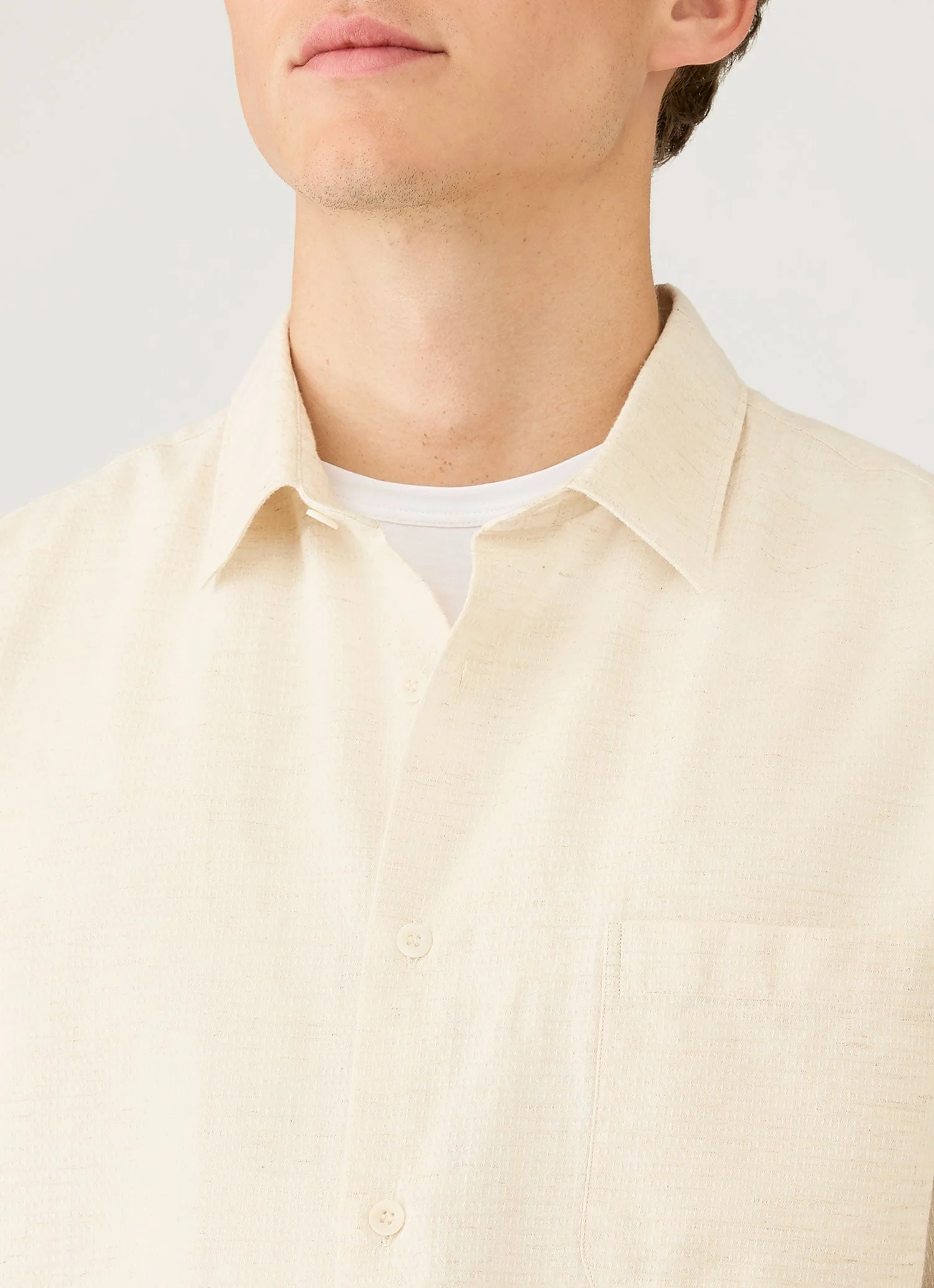Men's Short Sleeve Cotton Linen Shirt in Ecru - Image 6