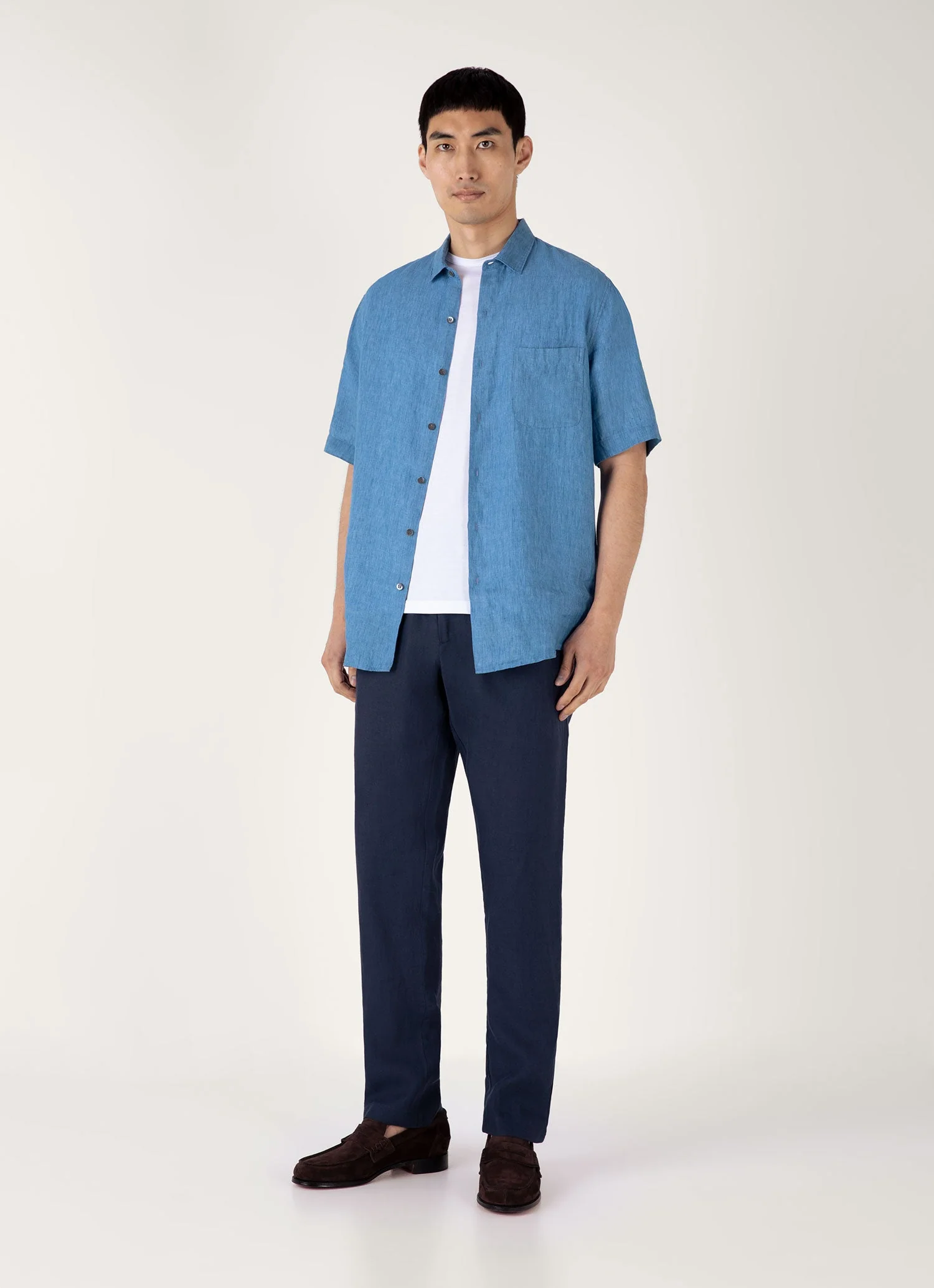 Men's Short Sleeve Linen Shirt in Cool Blue - Image 3