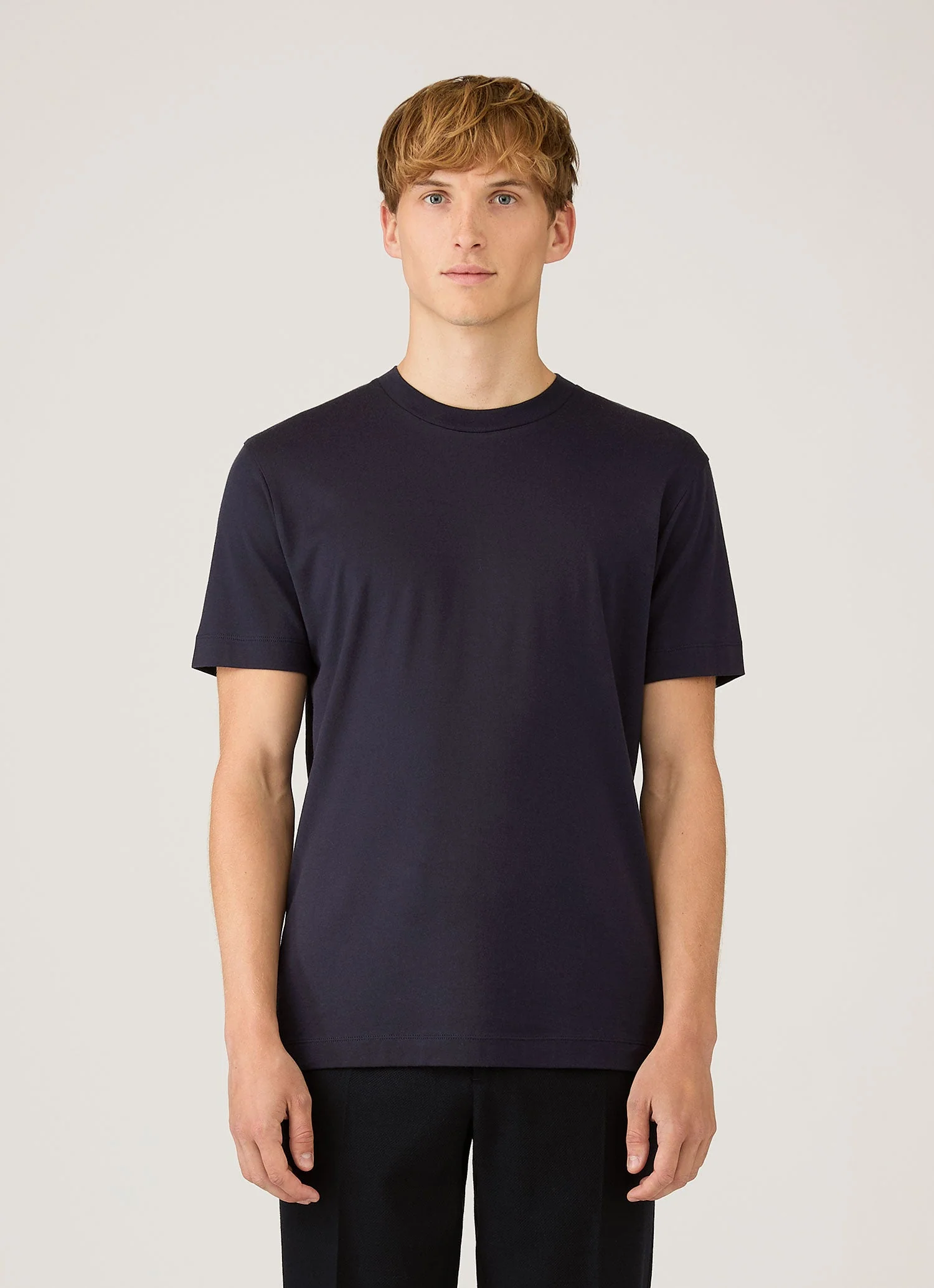 Men's Silk Cotton Cashmere T-shirt in Navy - Image 2
