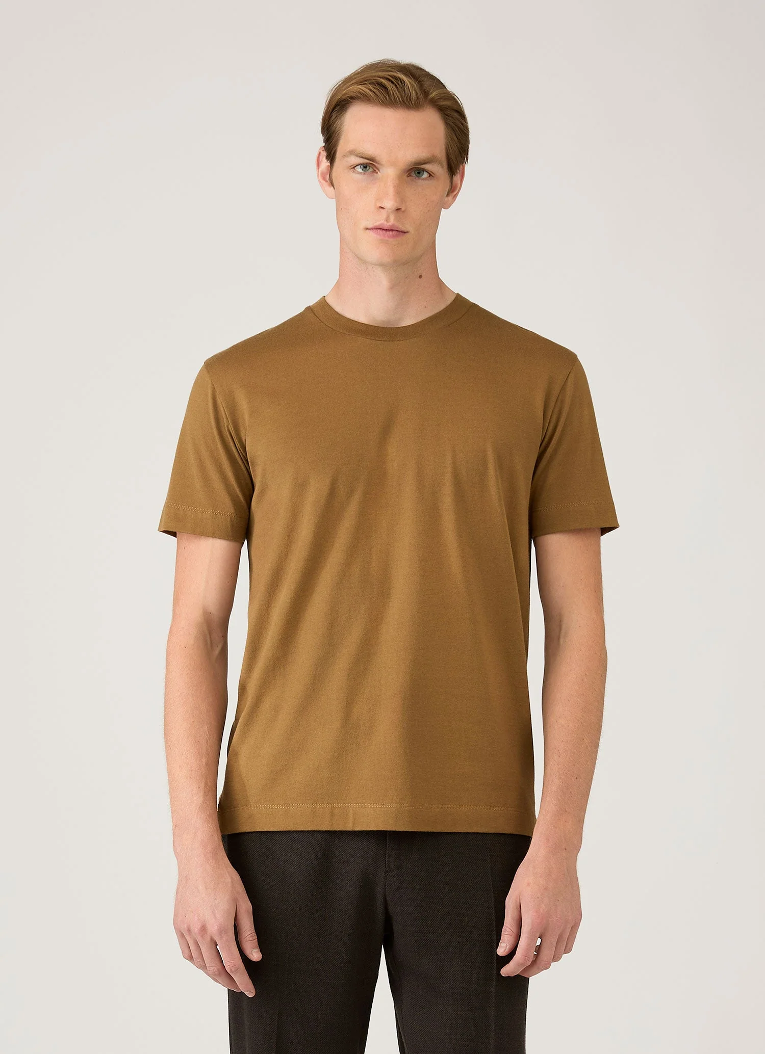 Men's Silk Cotton Cashmere T-shirt in Walnut - Image 2