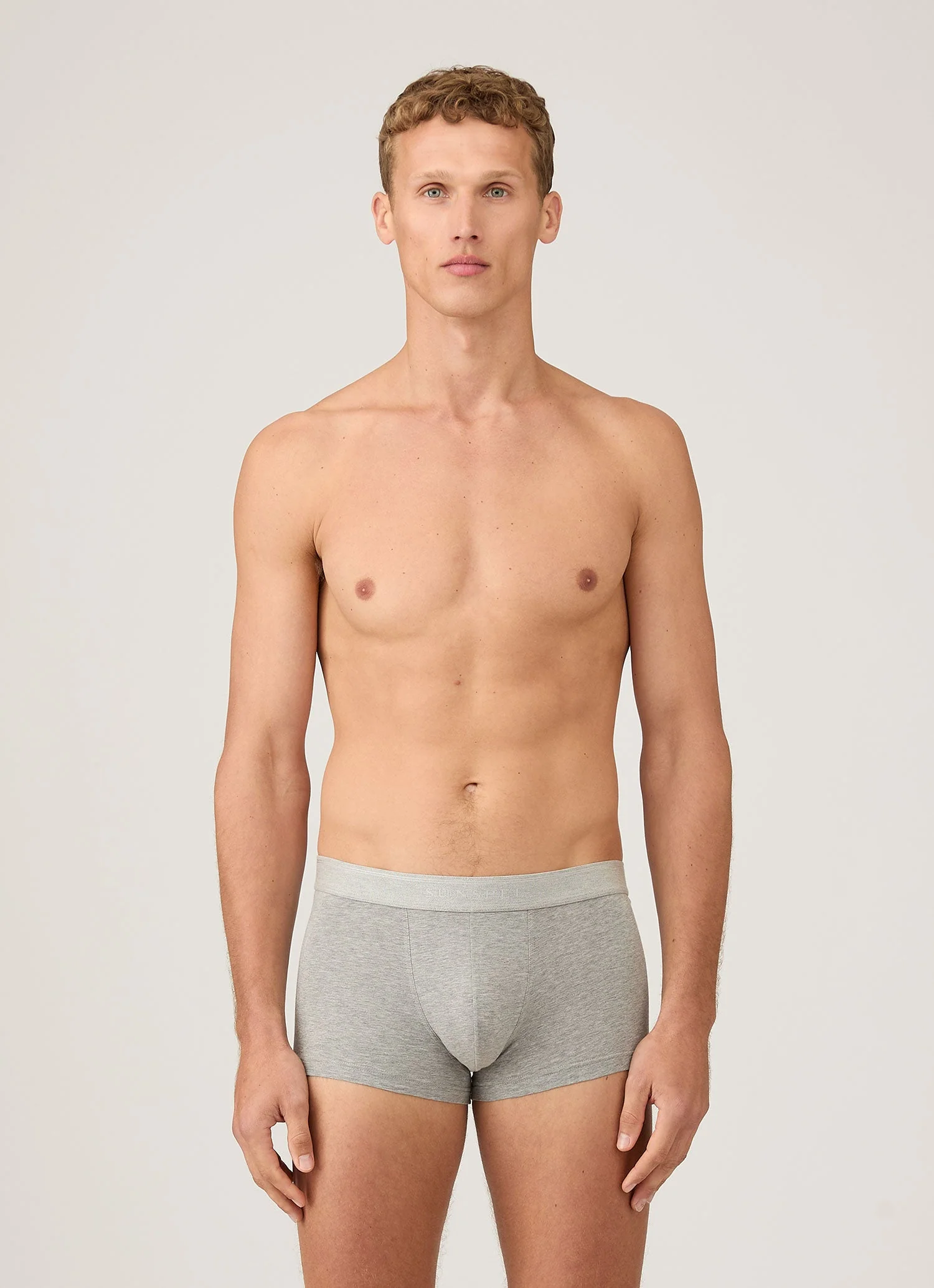 Men's Stretch Cotton Trunks in Grey Melange - Image 2
