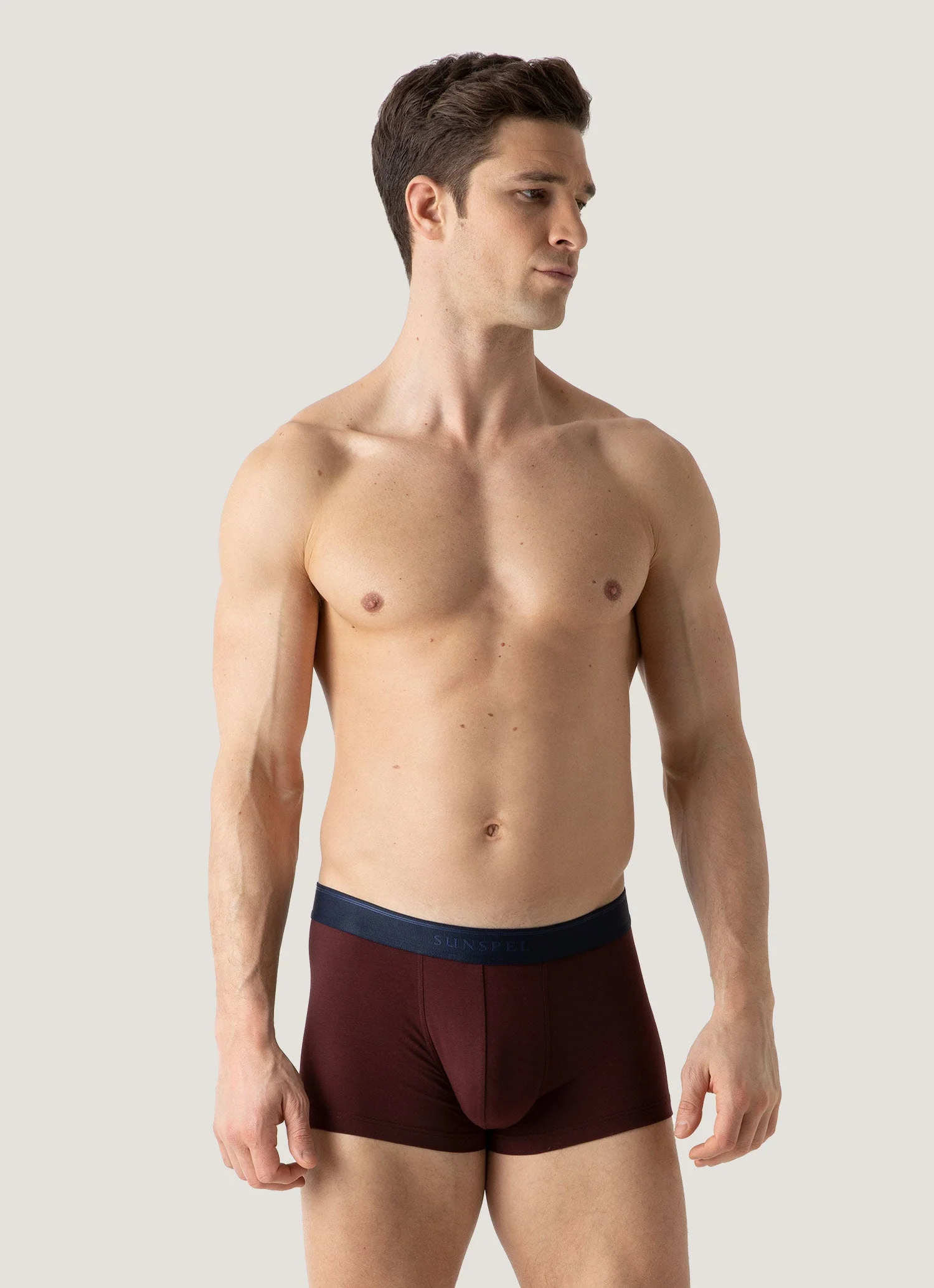 Men's Stretch Cotton Trunks in Maroon - Image 2