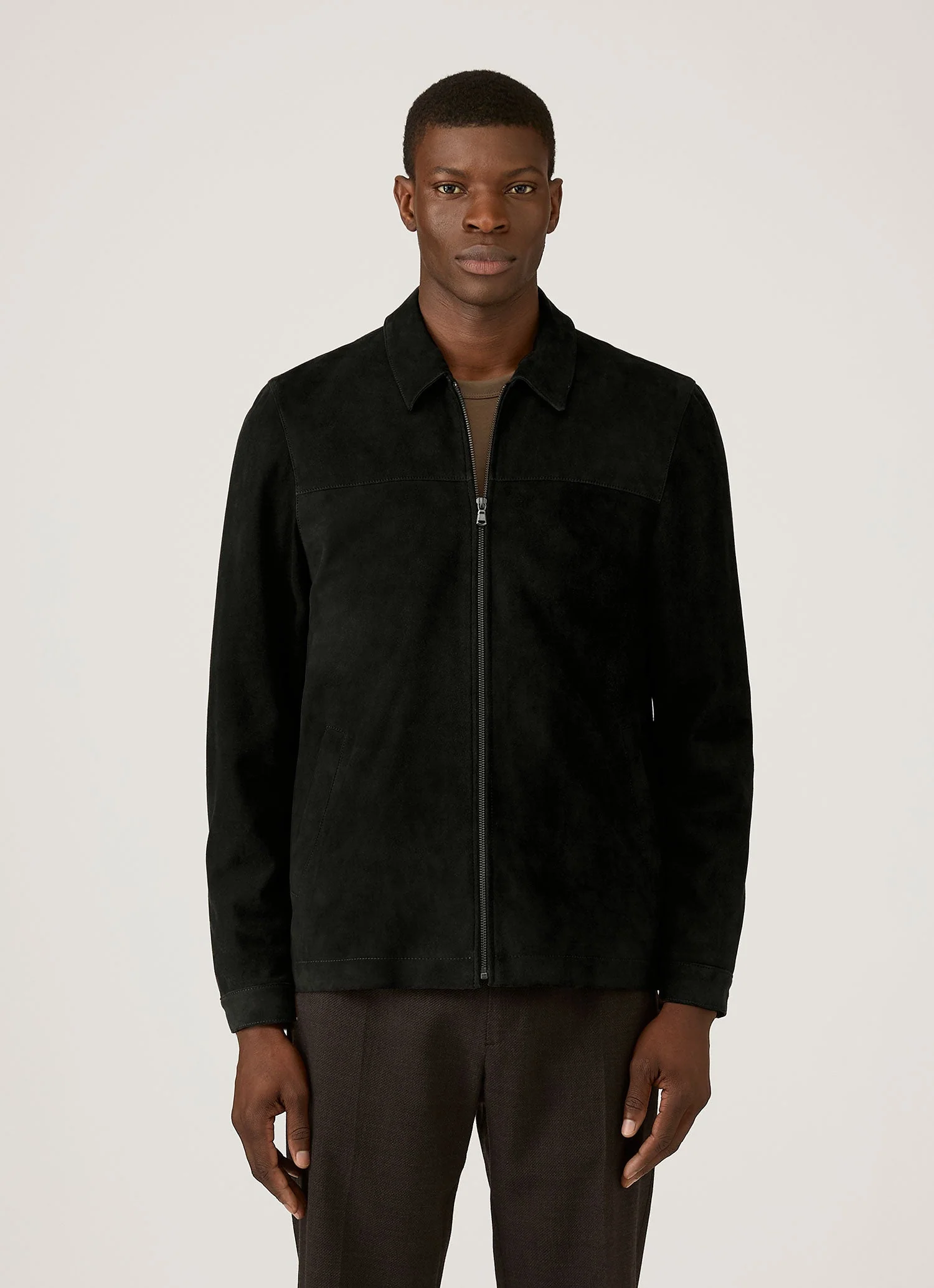 Men's Suede Harrington Jacket in Black - Image 2