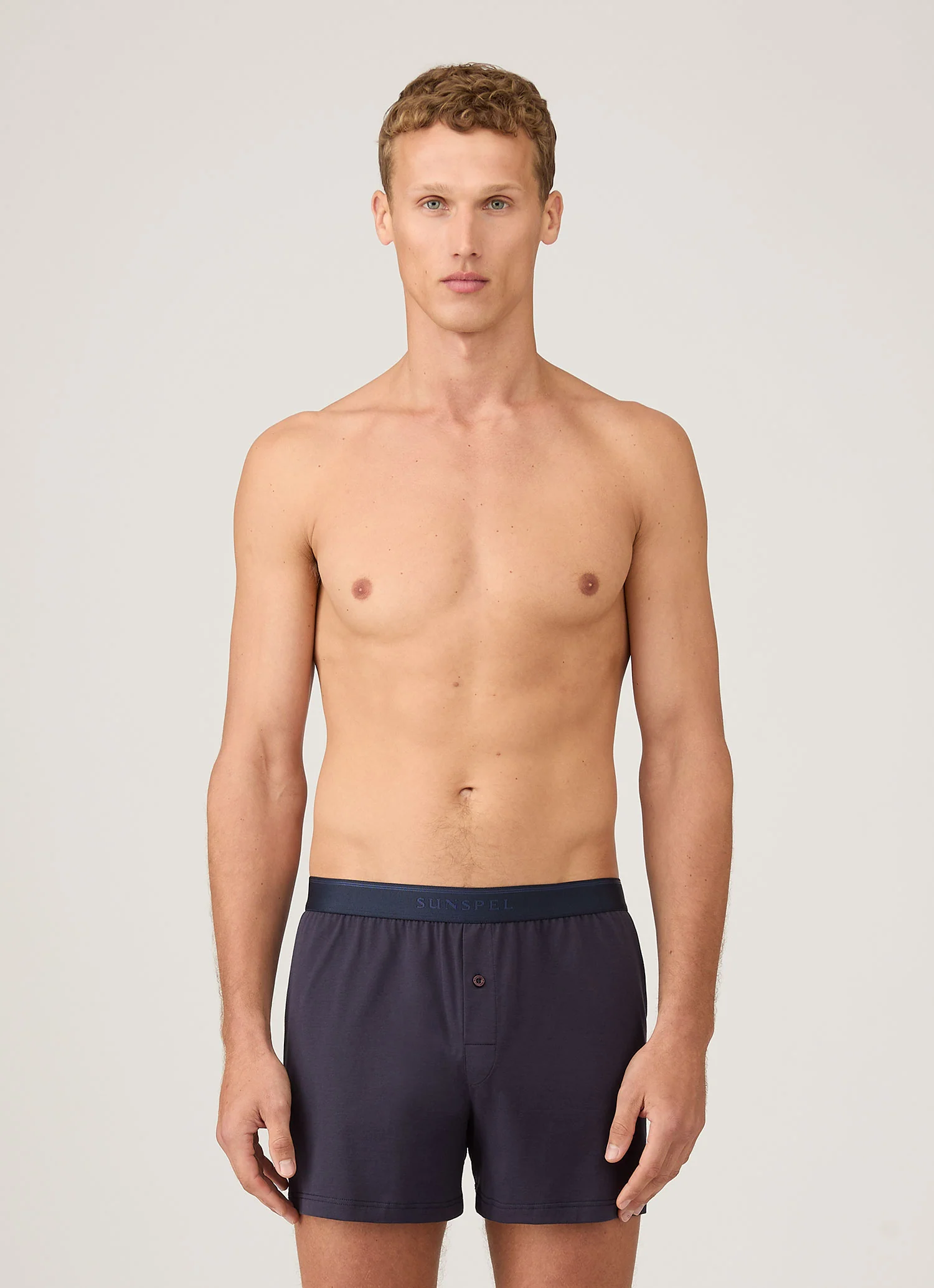 Men's Superfine Cotton One-Button Boxer Short in Navy - Image 2