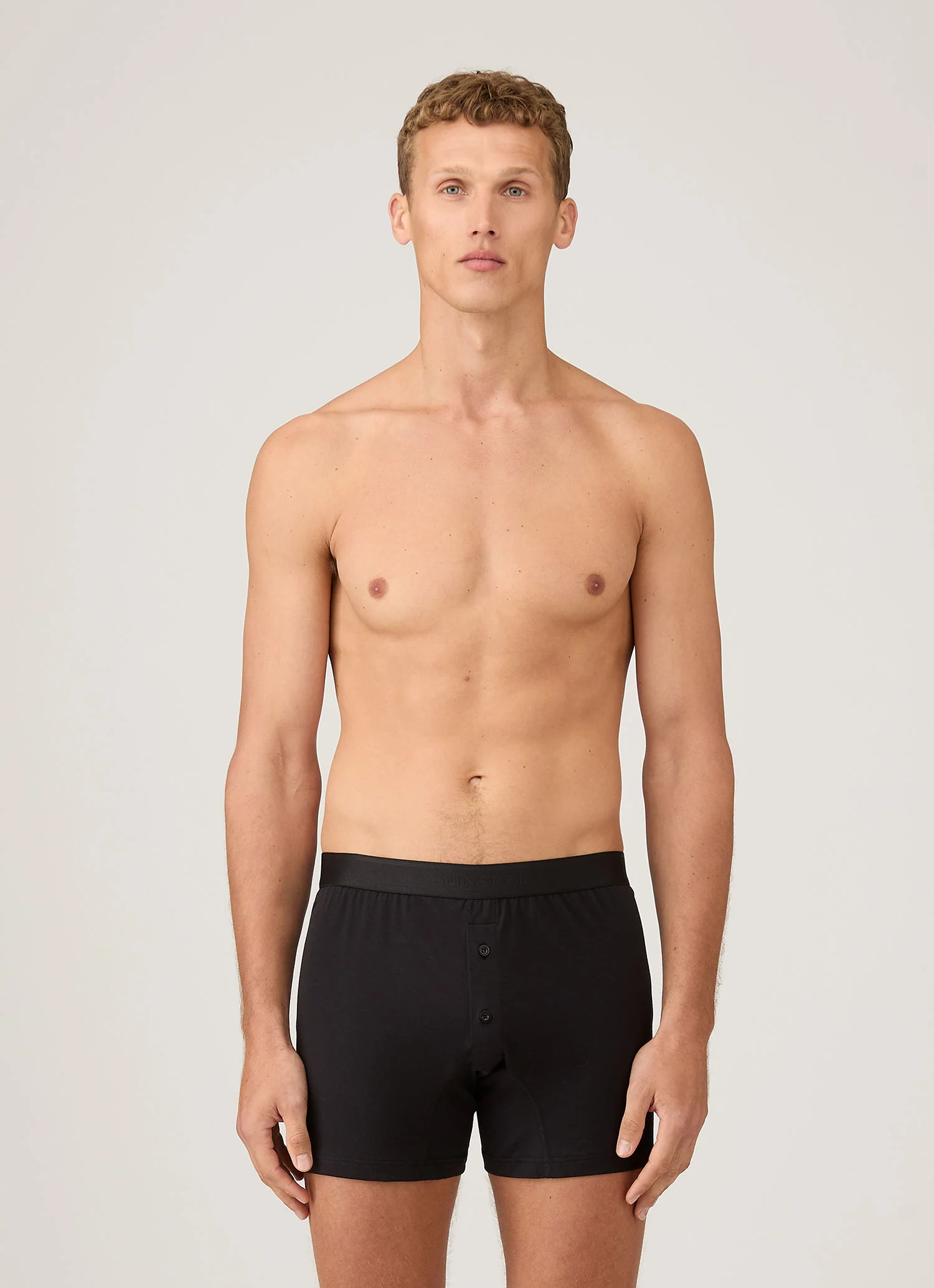 Men's Superfine Cotton Two-Button Boxer Briefs in Black - Image 2