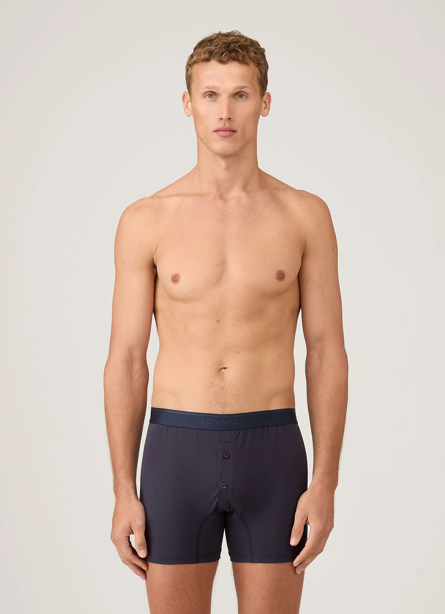 Men's Superfine Cotton Two-Button Boxer Briefs in Navy - Image 2
