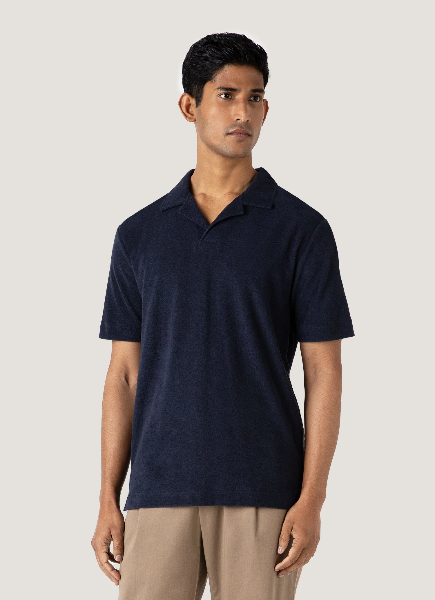 Men's Towelling Polo Shirt in Navy - Image 2