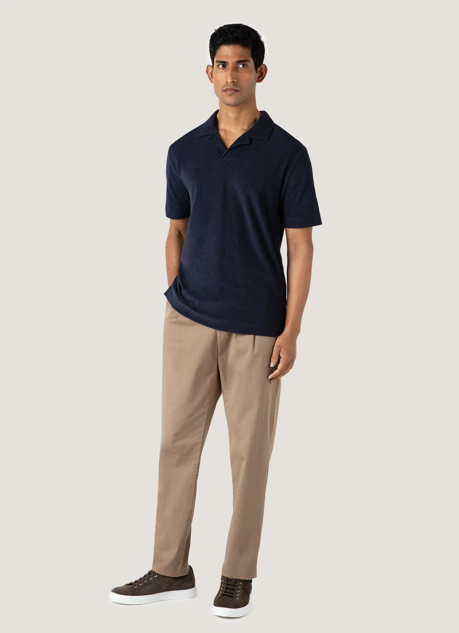Men's Towelling Polo Shirt in Navy - Image 3