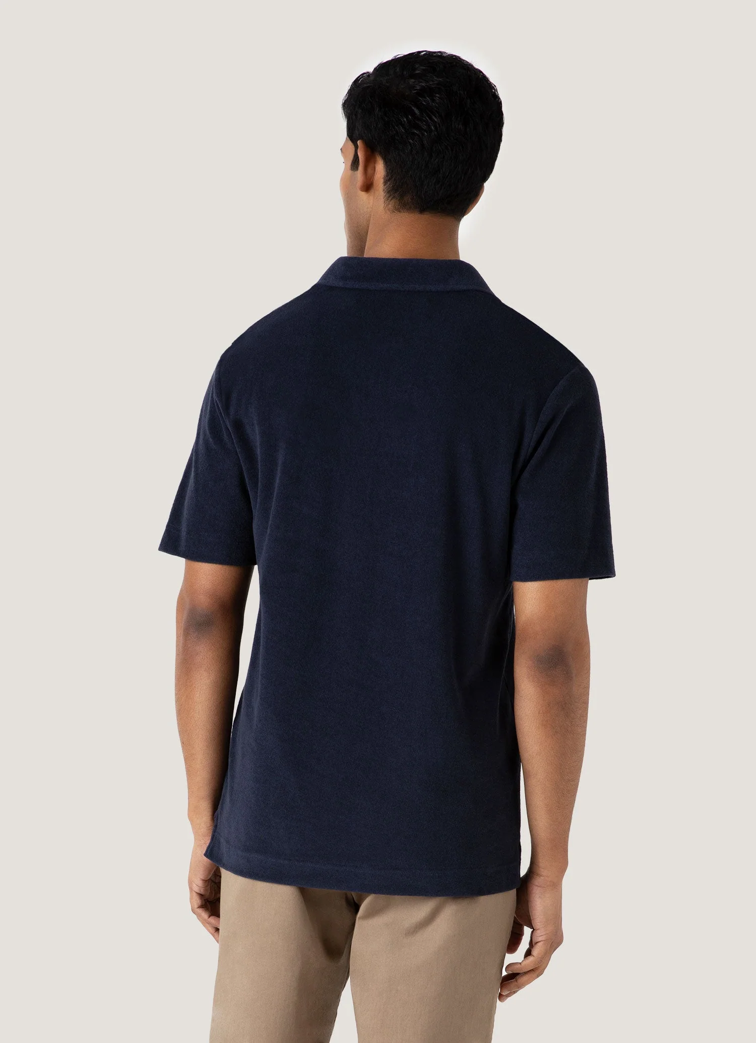 Men's Towelling Polo Shirt in Navy - Image 4