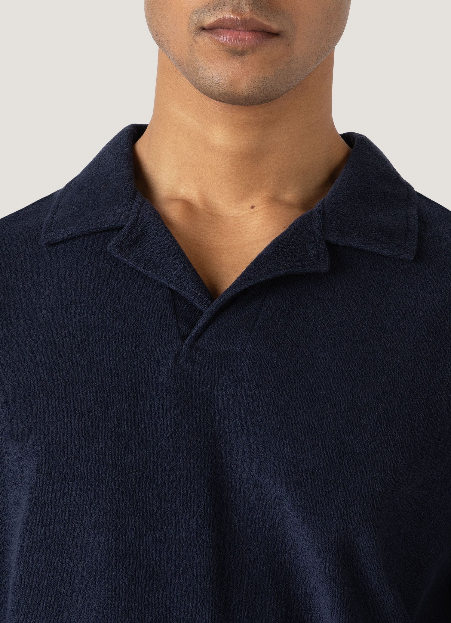 Men's Towelling Polo Shirt in Navy - Image 5