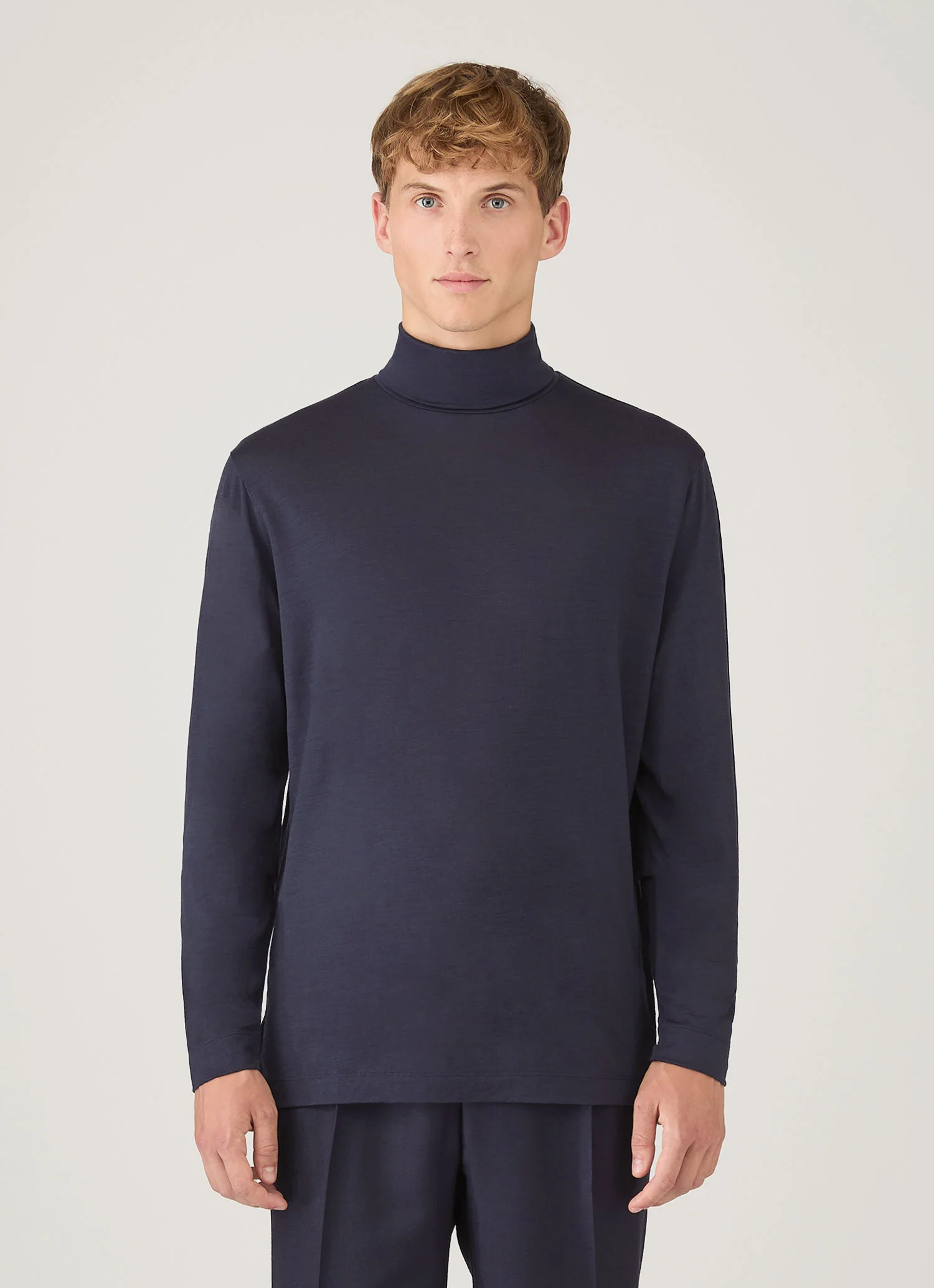 Men's Ultra-Fine Merino Roll Neck in Navy - Image 2