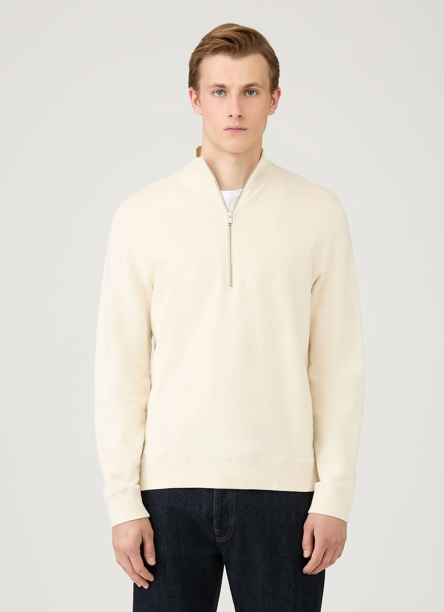 Men's Undyed Half Zip Loopback Sweatshirt in Undyed - Image 2