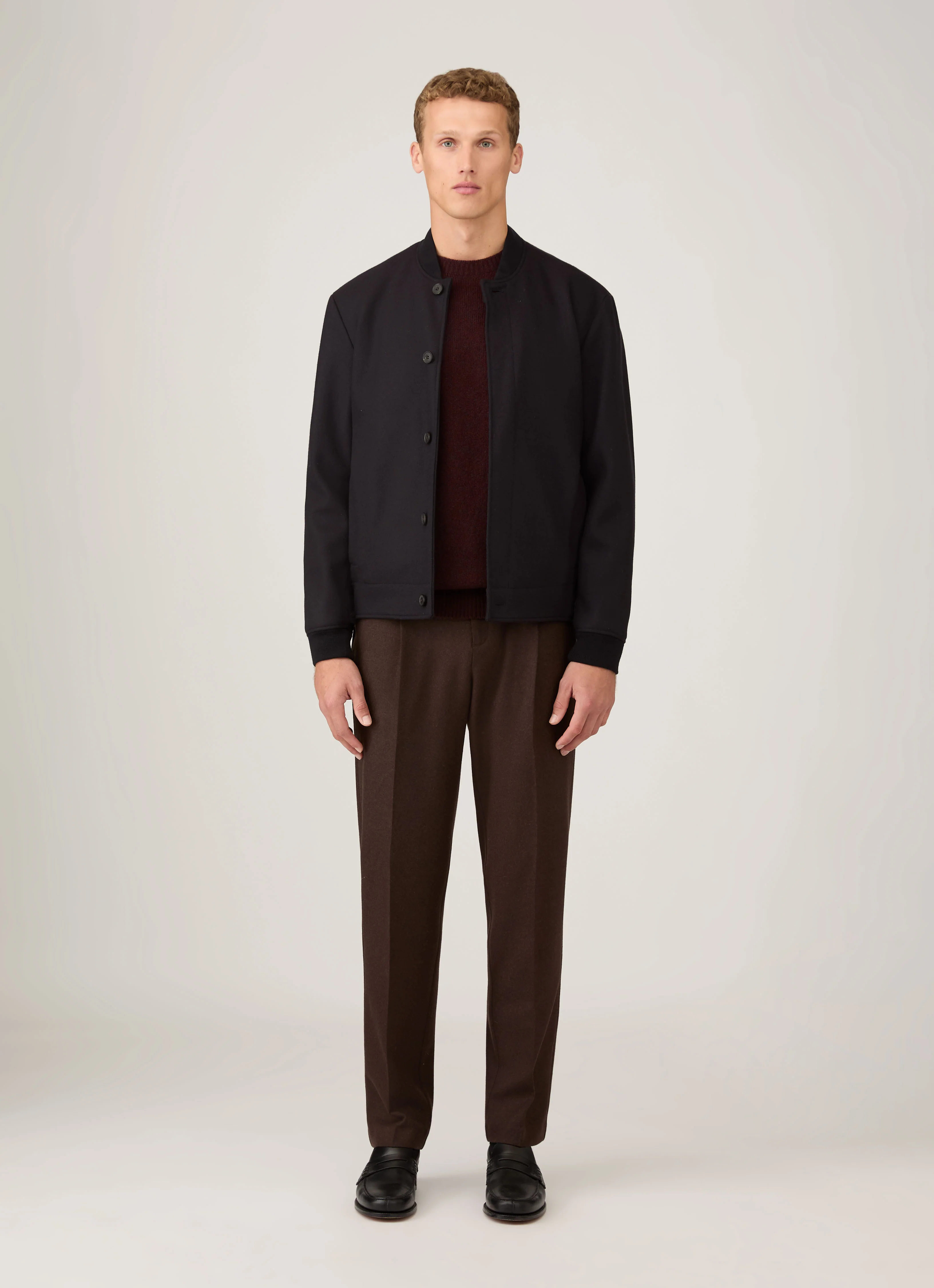 Men's Wool Bomber Jacket in Navy - Image 3