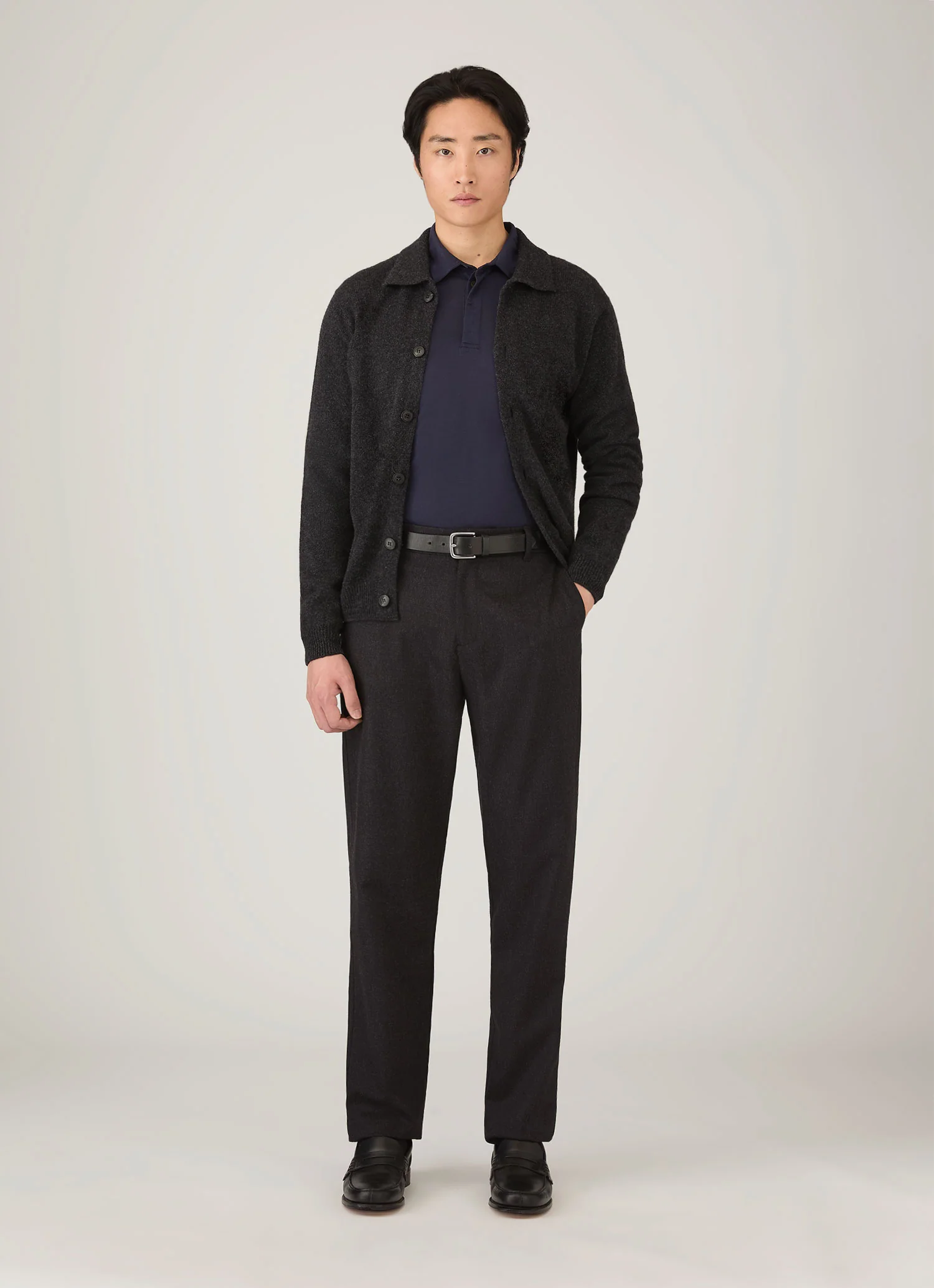 Men's Wool Cashmere Flannel Trouser in Charcoal Melange - Image 3