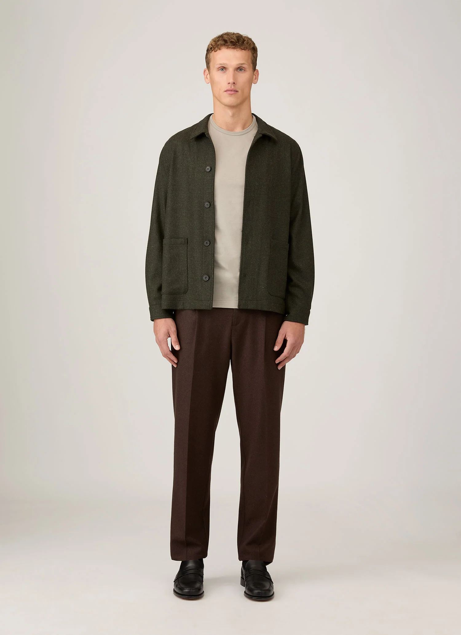 Men's Wool Twin Pocket Jacket in Drill Green - Image 3