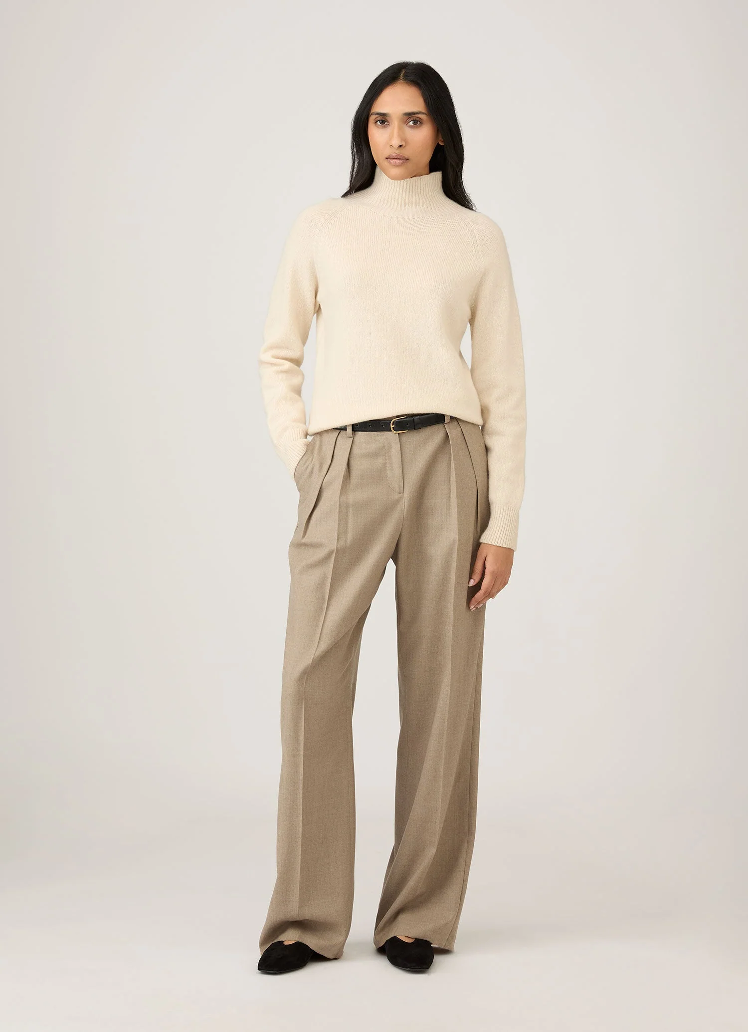 Women's Lambswool Funnel Neck Jumper in Ecru - Image 2
