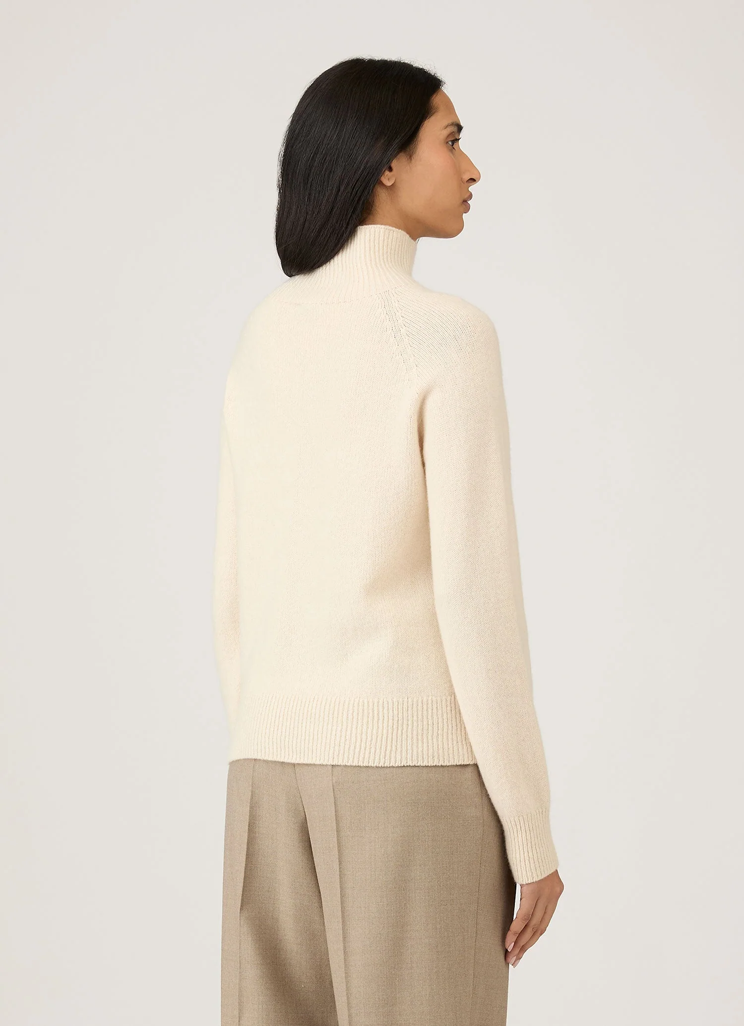 Women's Lambswool Funnel Neck Jumper in Ecru - Image 3