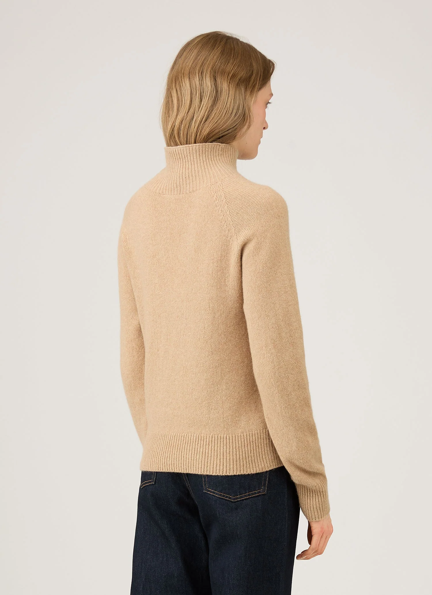 Women's Lambswool Funnel Neck Jumper in Light Camel - Image 3