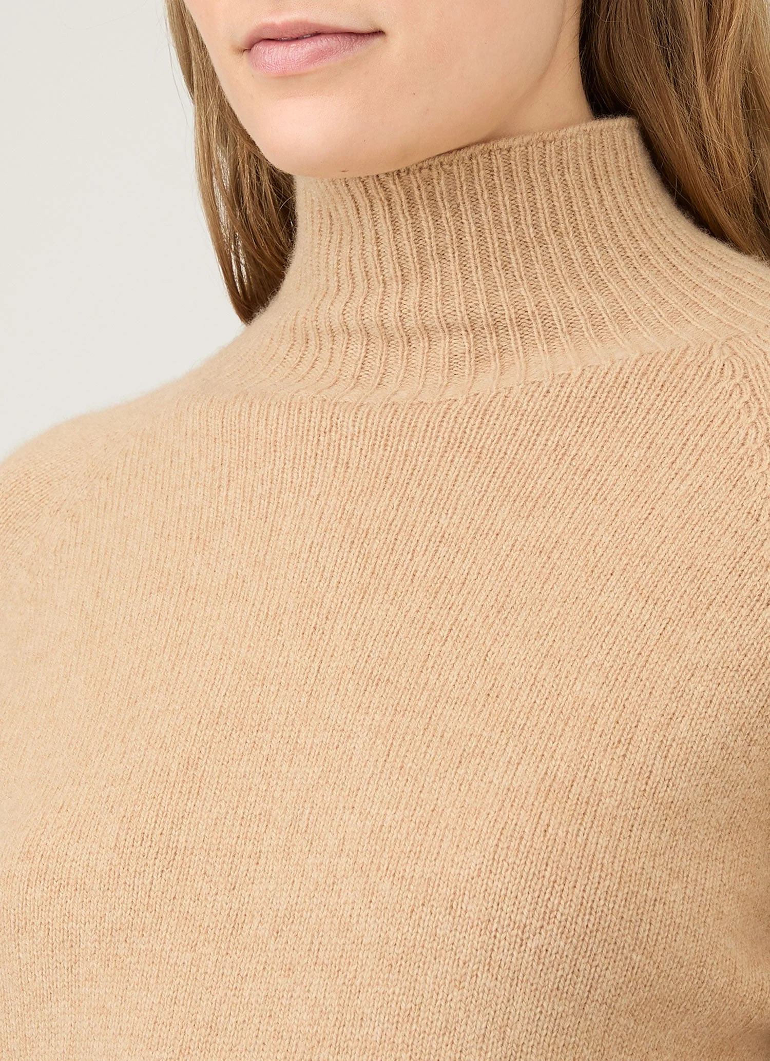 Women's Lambswool Funnel Neck Jumper in Light Camel - Image 4