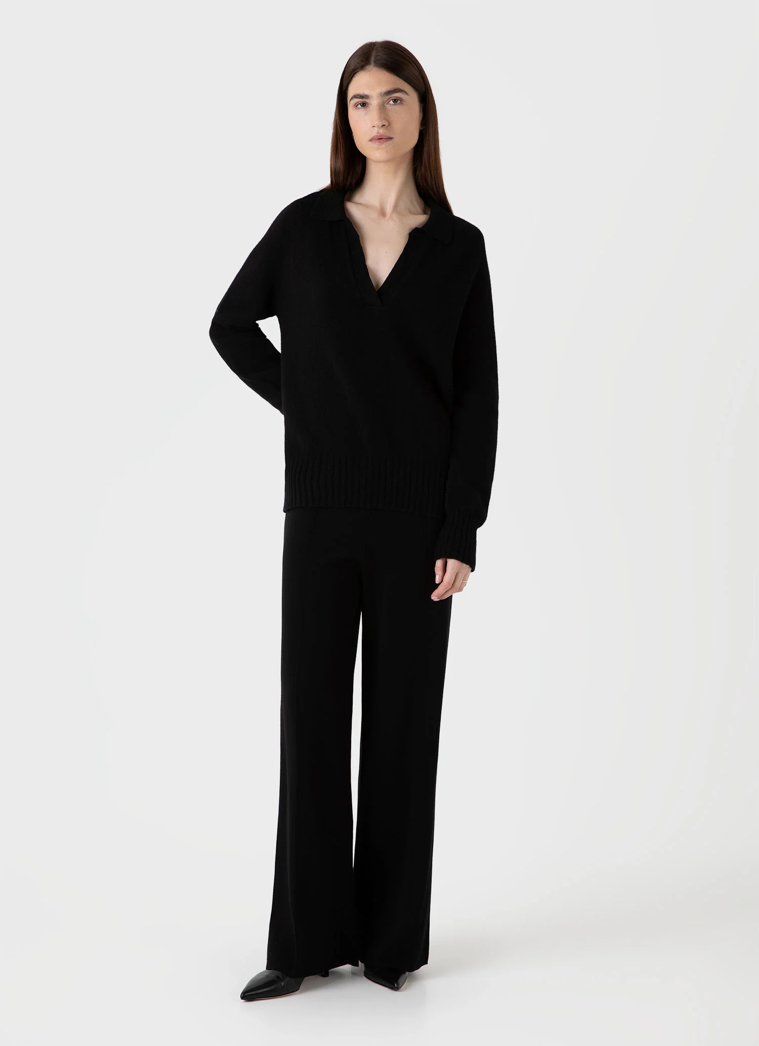 Women's Lambswool Polo Jumper in Black - Image 2