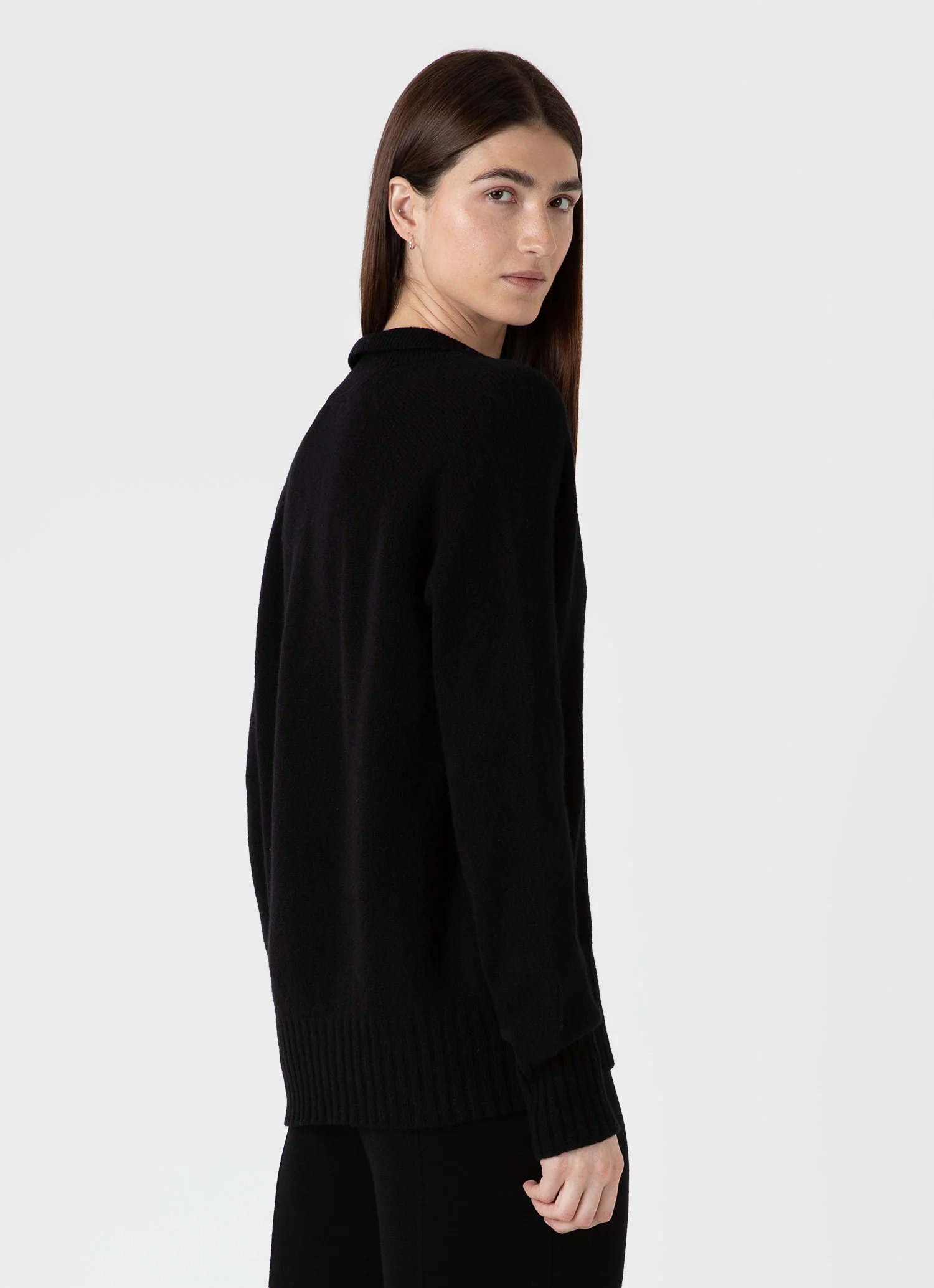 Women's Lambswool Polo Jumper in Black - Image 3