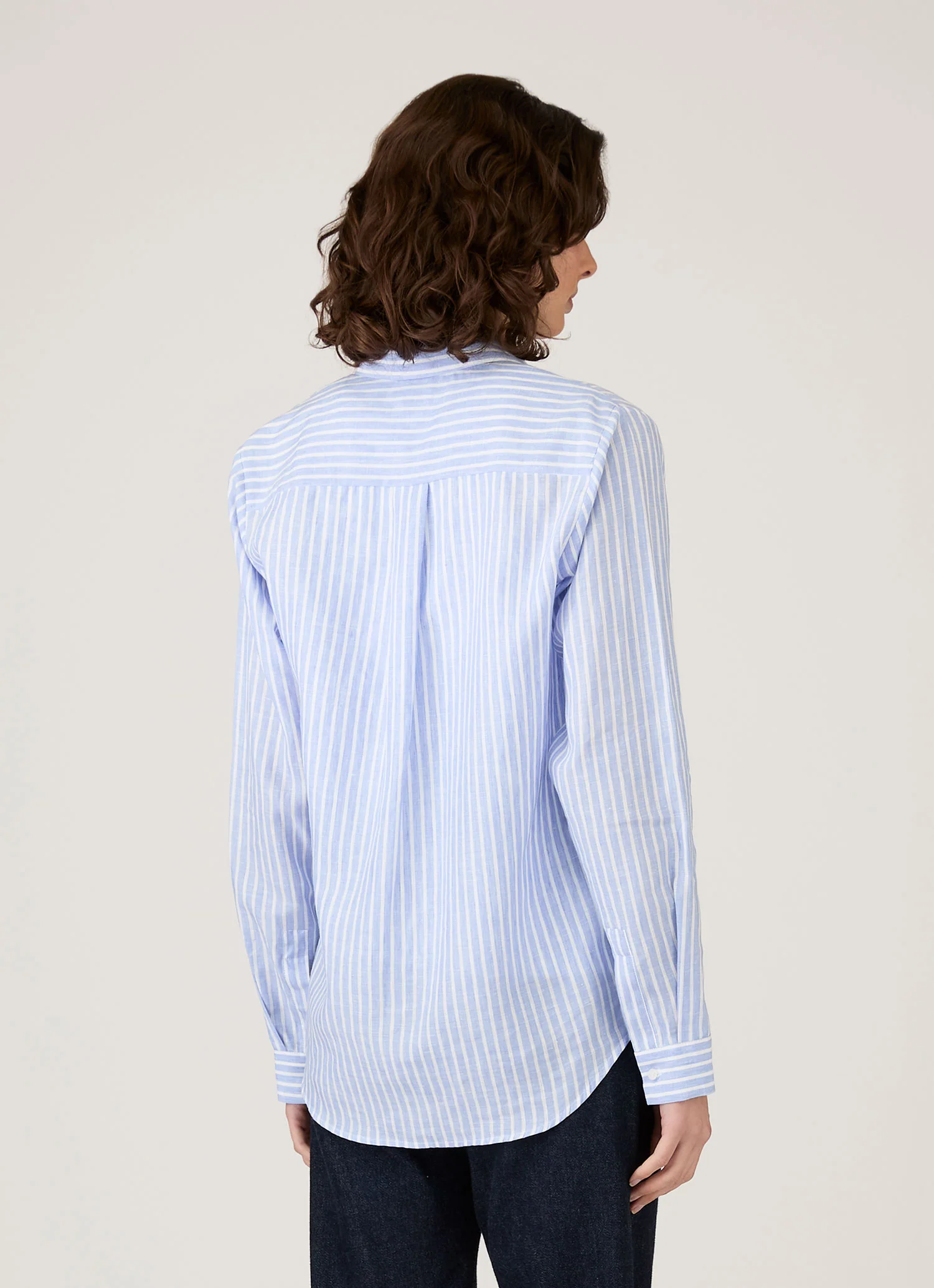 Women's Linen Shirt in Blue/White - Image 3