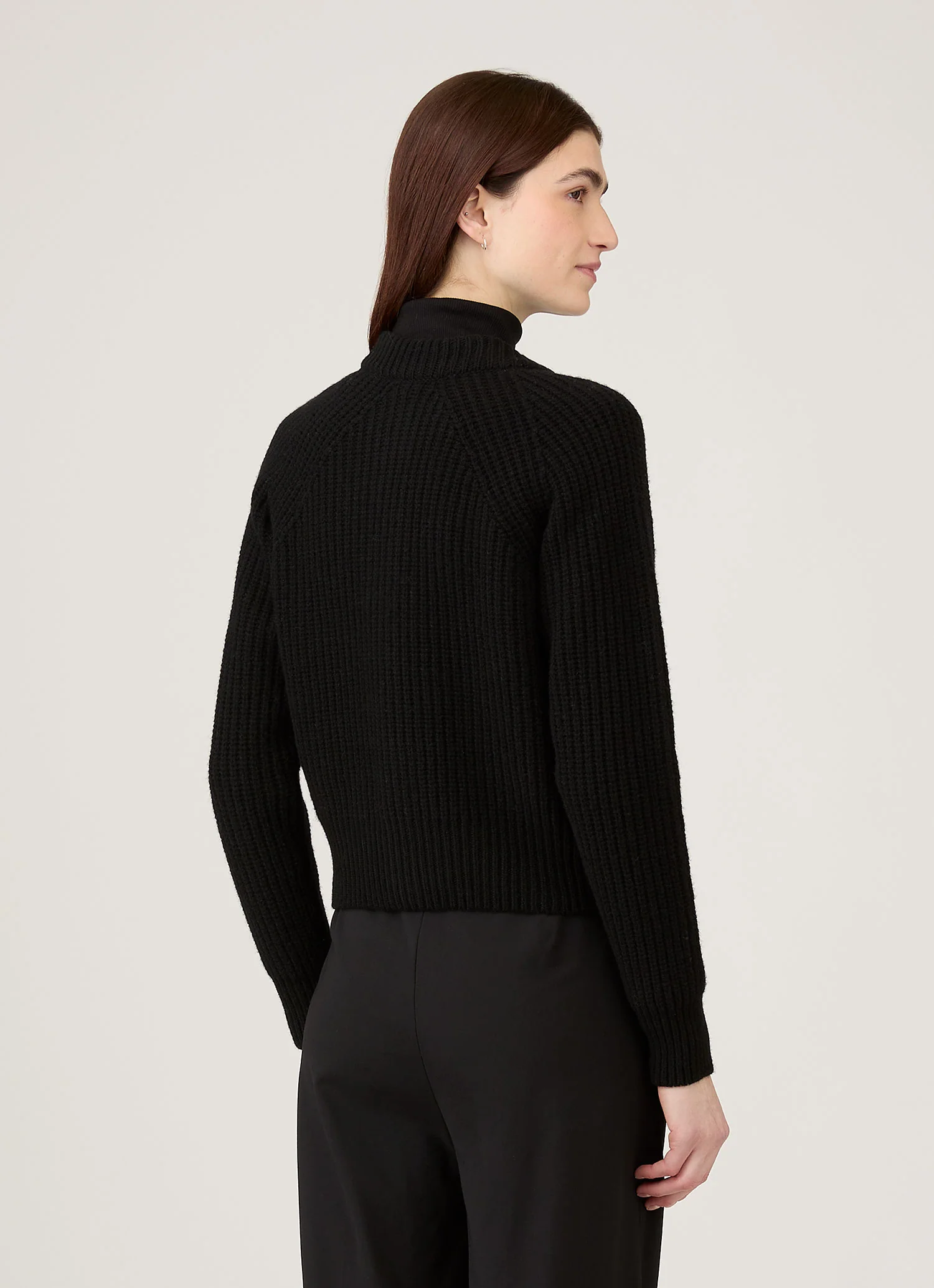 Women's Ribbed Crew Neck Cardigan in Black - Image 3