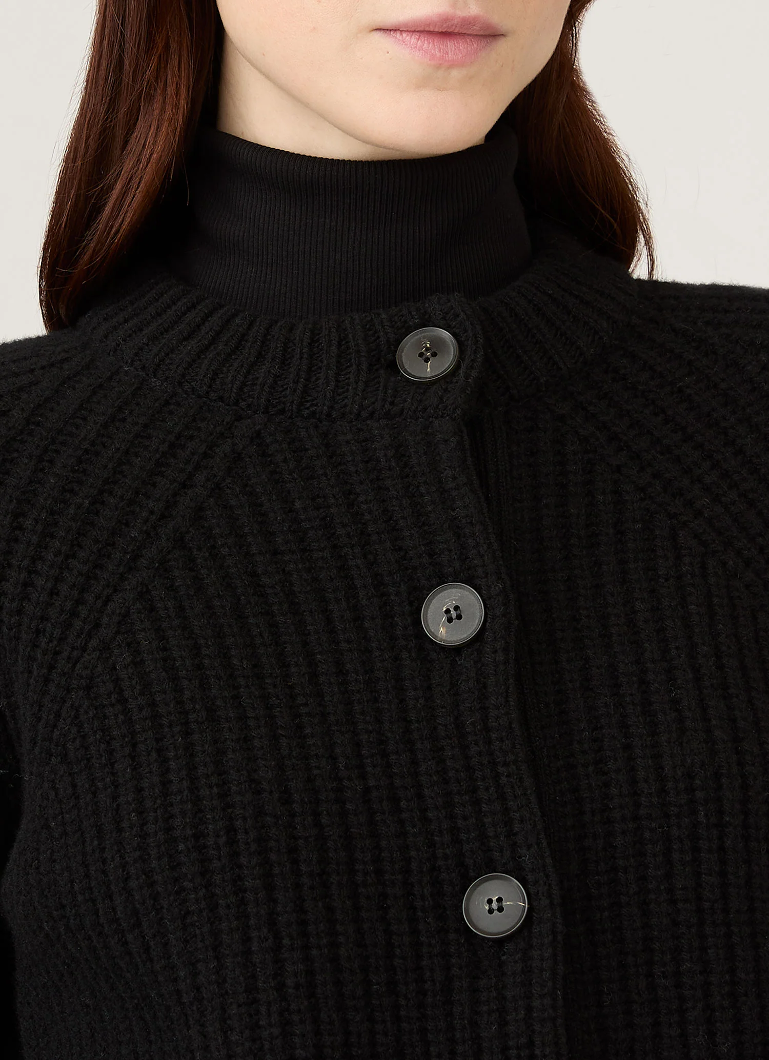 Women's Ribbed Crew Neck Cardigan in Black - Image 4
