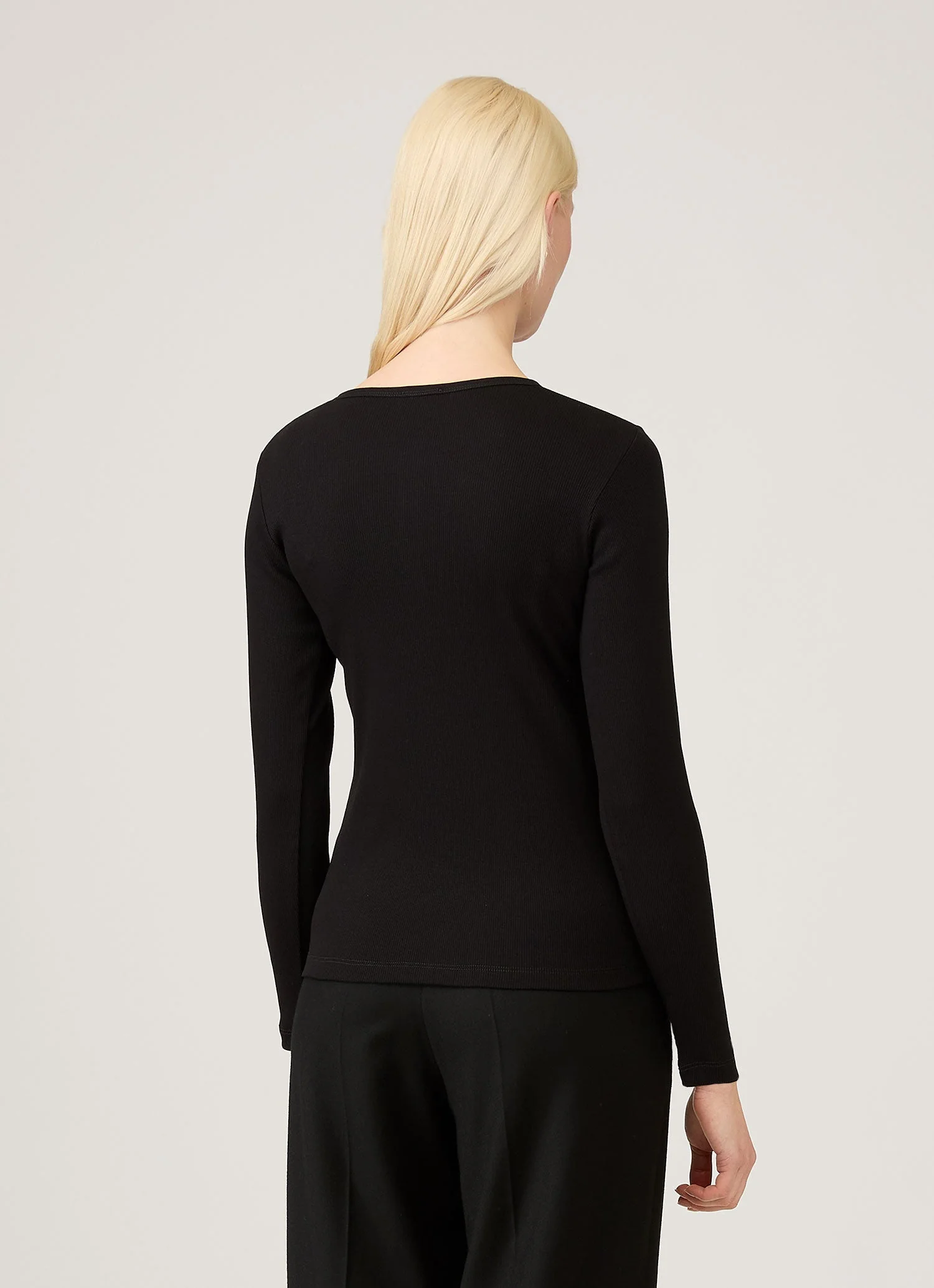 Women's Ribbed Henley in Black - Image 3