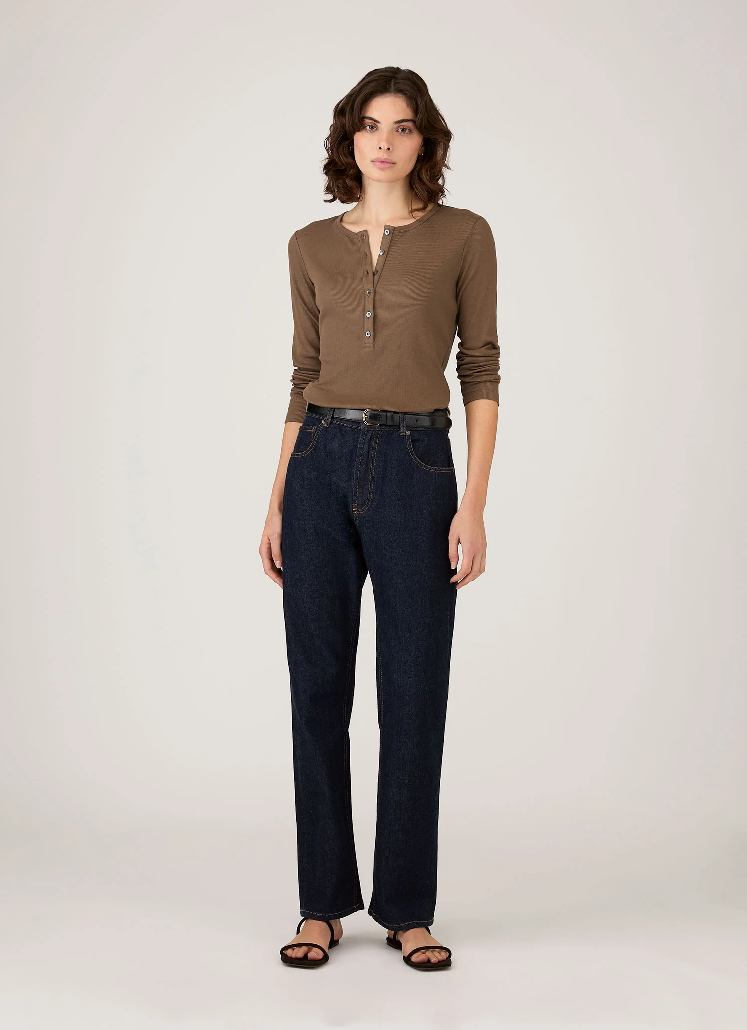 Women's Ribbed Henley in Dark Cedar - Image 2