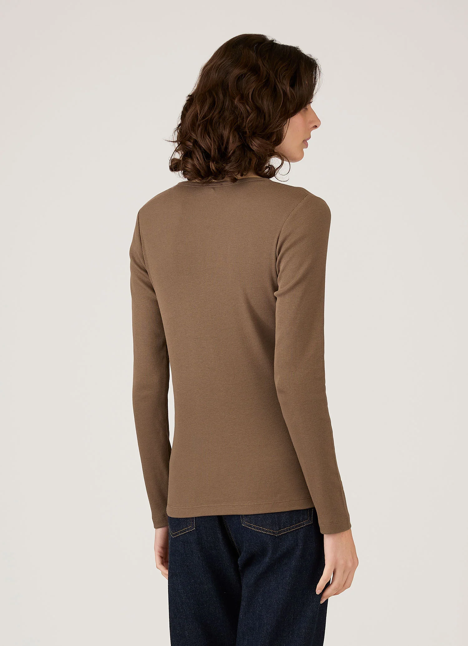 Women's Ribbed Henley in Dark Cedar - Image 3