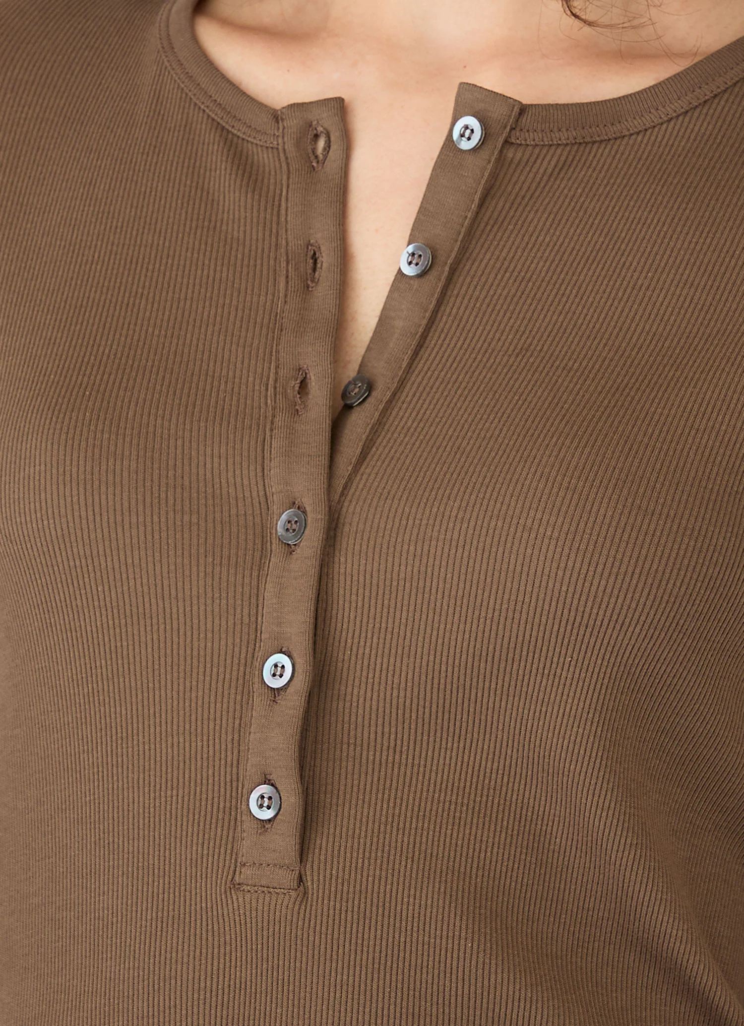 Women's Ribbed Henley in Dark Cedar - Image 4