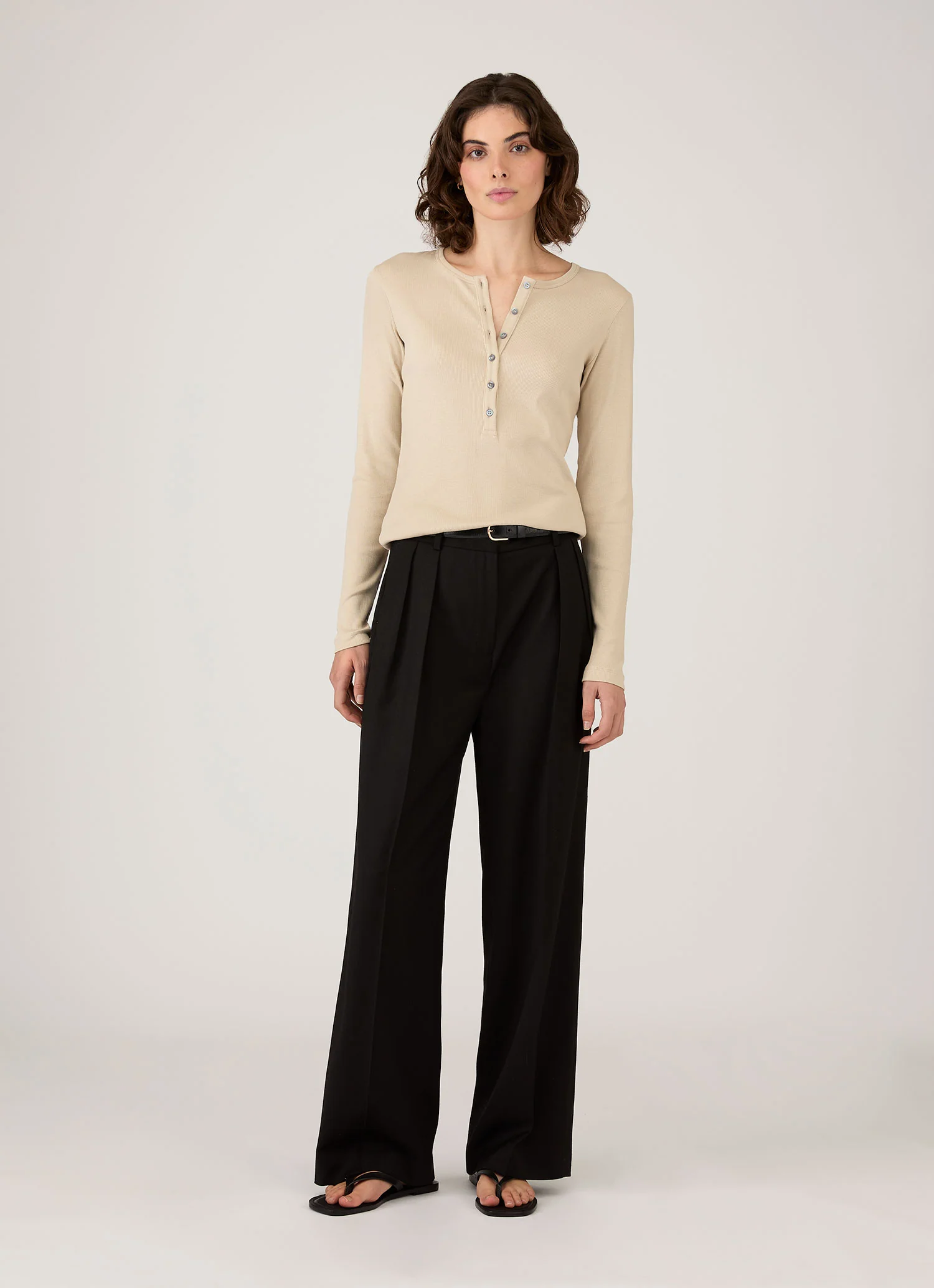 Women's Ribbed Henley in Hazelwood - Image 2