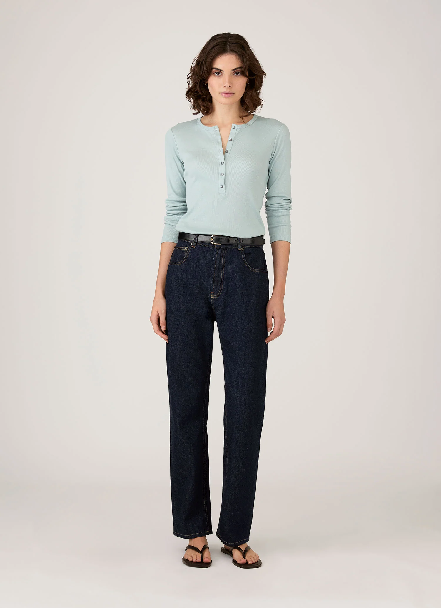Women's Ribbed Henley in Peppermint - Image 2