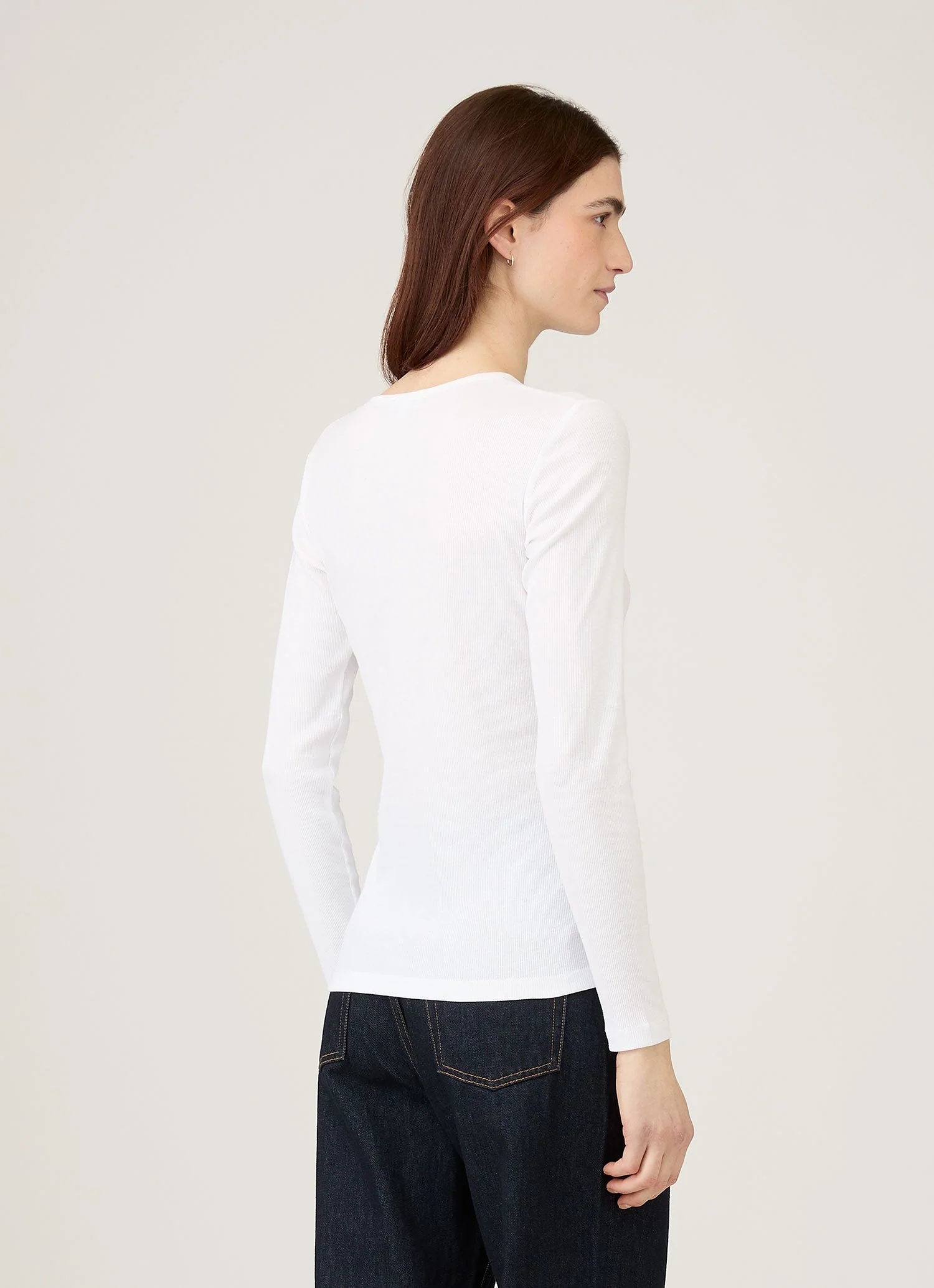 Women's Ribbed Henley in White - Image 3