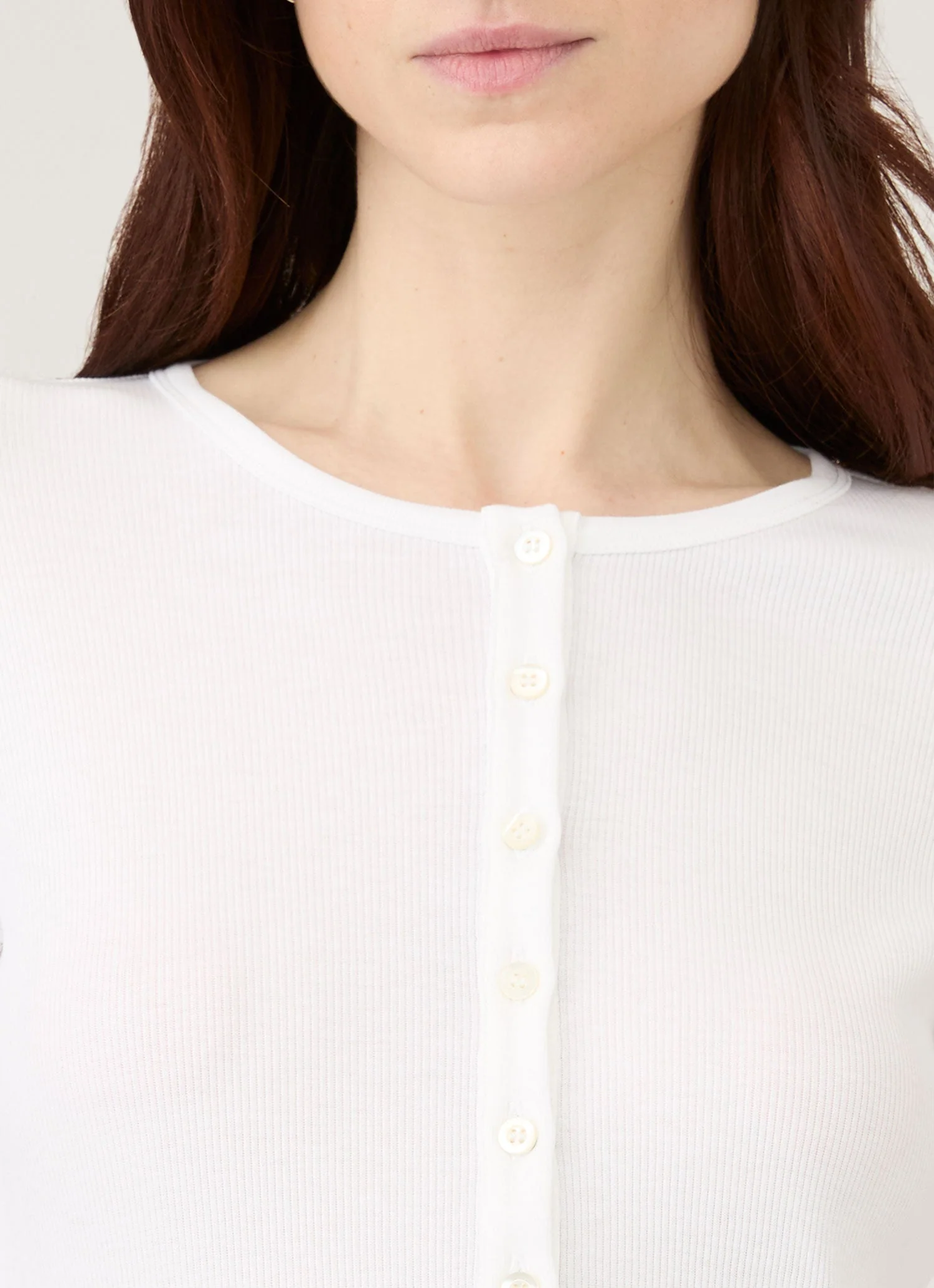 Women's Ribbed Henley in White - Image 4