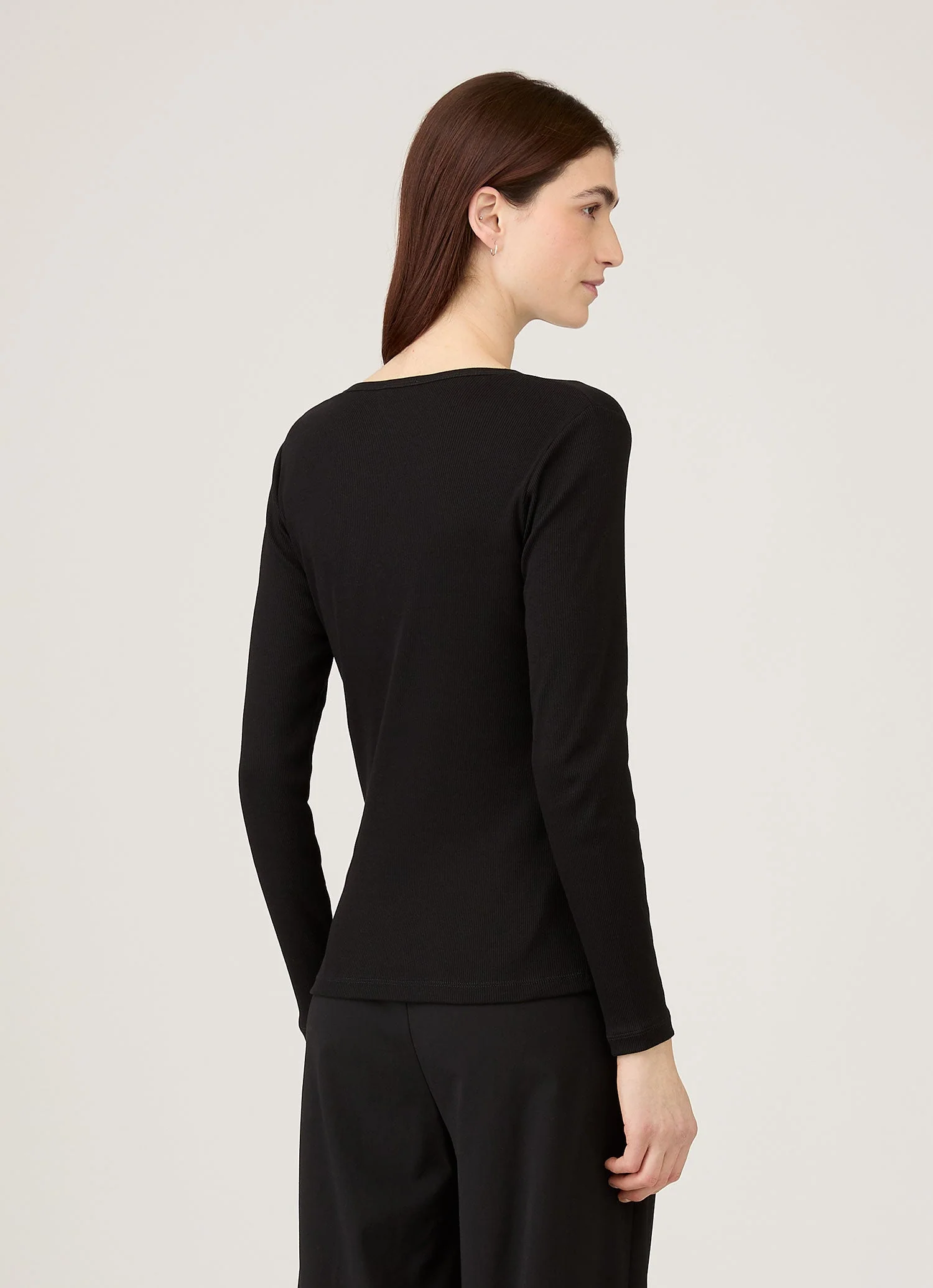 Women's Ribbed Long Sleeve T-shirt in Black - Image 3