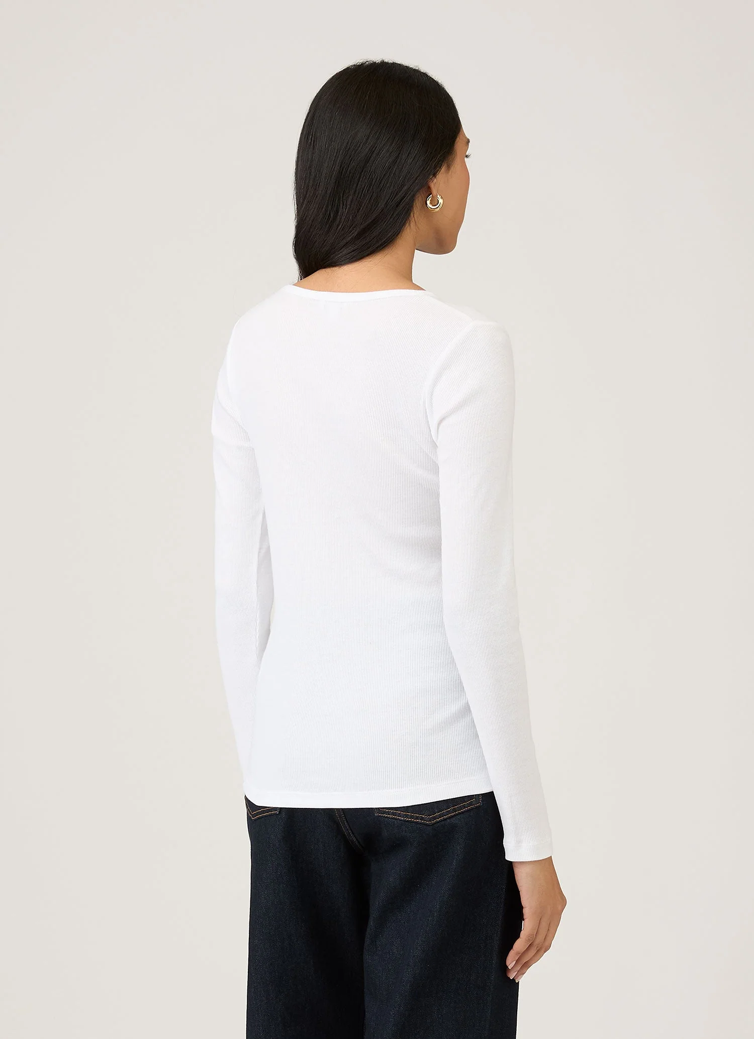 Women's Ribbed Long Sleeve T-shirt in White - Image 3