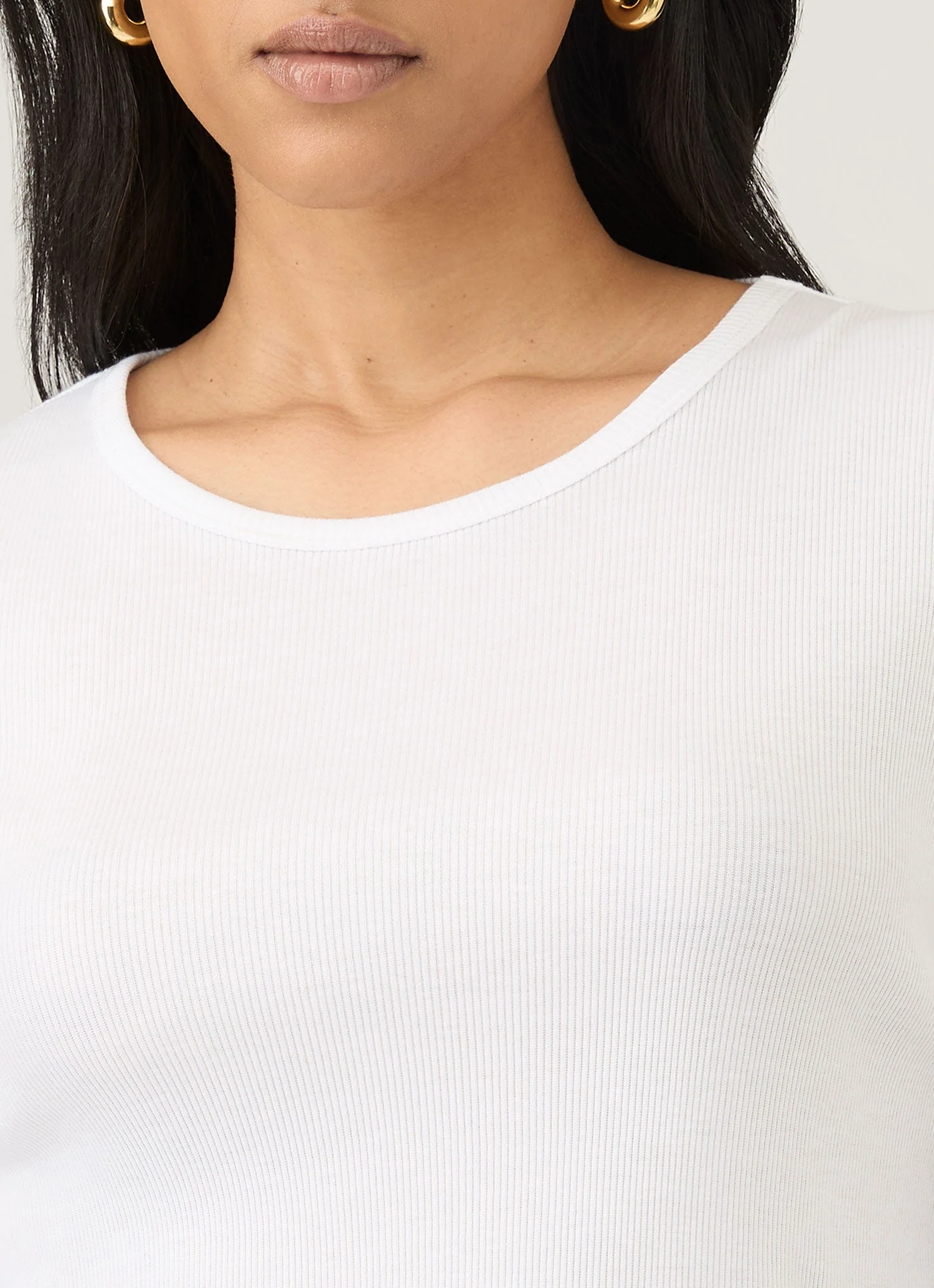 Women's Ribbed Long Sleeve T-shirt in White - Image 4
