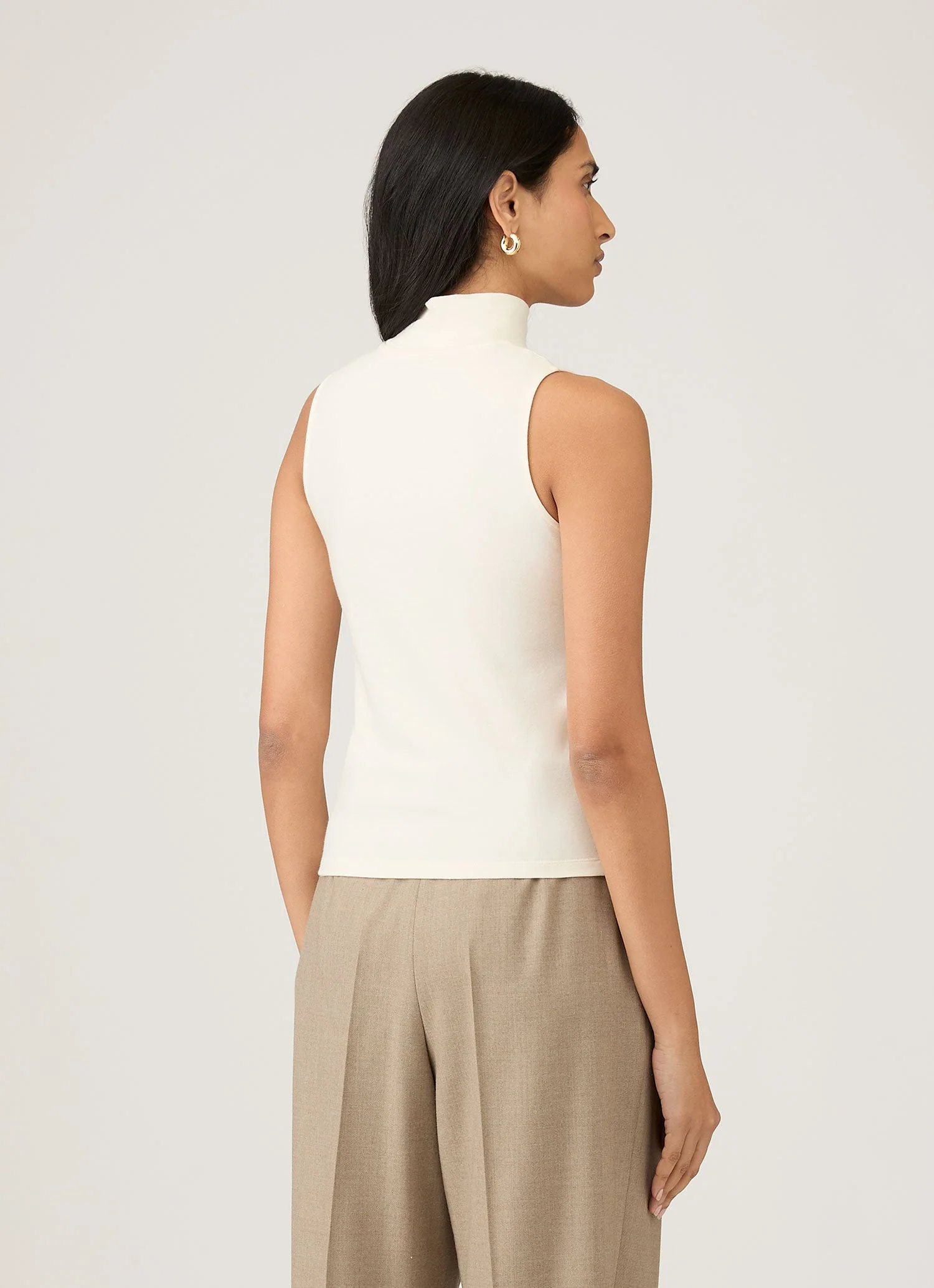 Women's Sleeveless High Neck Top in Ecru - Image 3