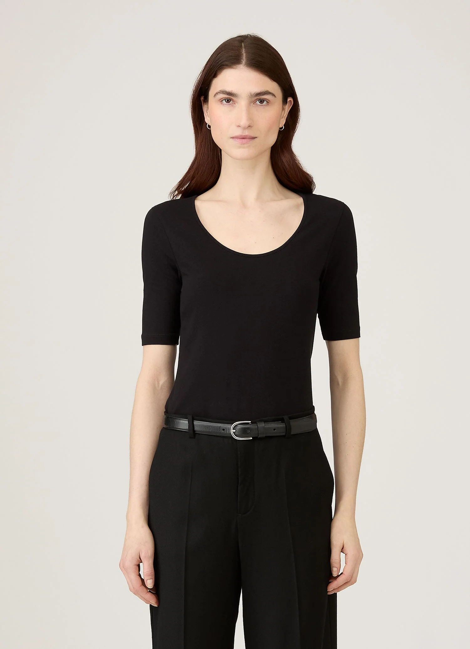 Women's Stretch Cotton Scoop Top in Black