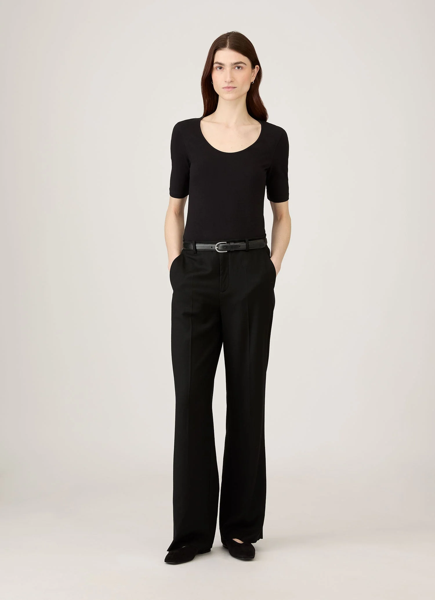 Women's Stretch Cotton Scoop Top in Black - Image 2