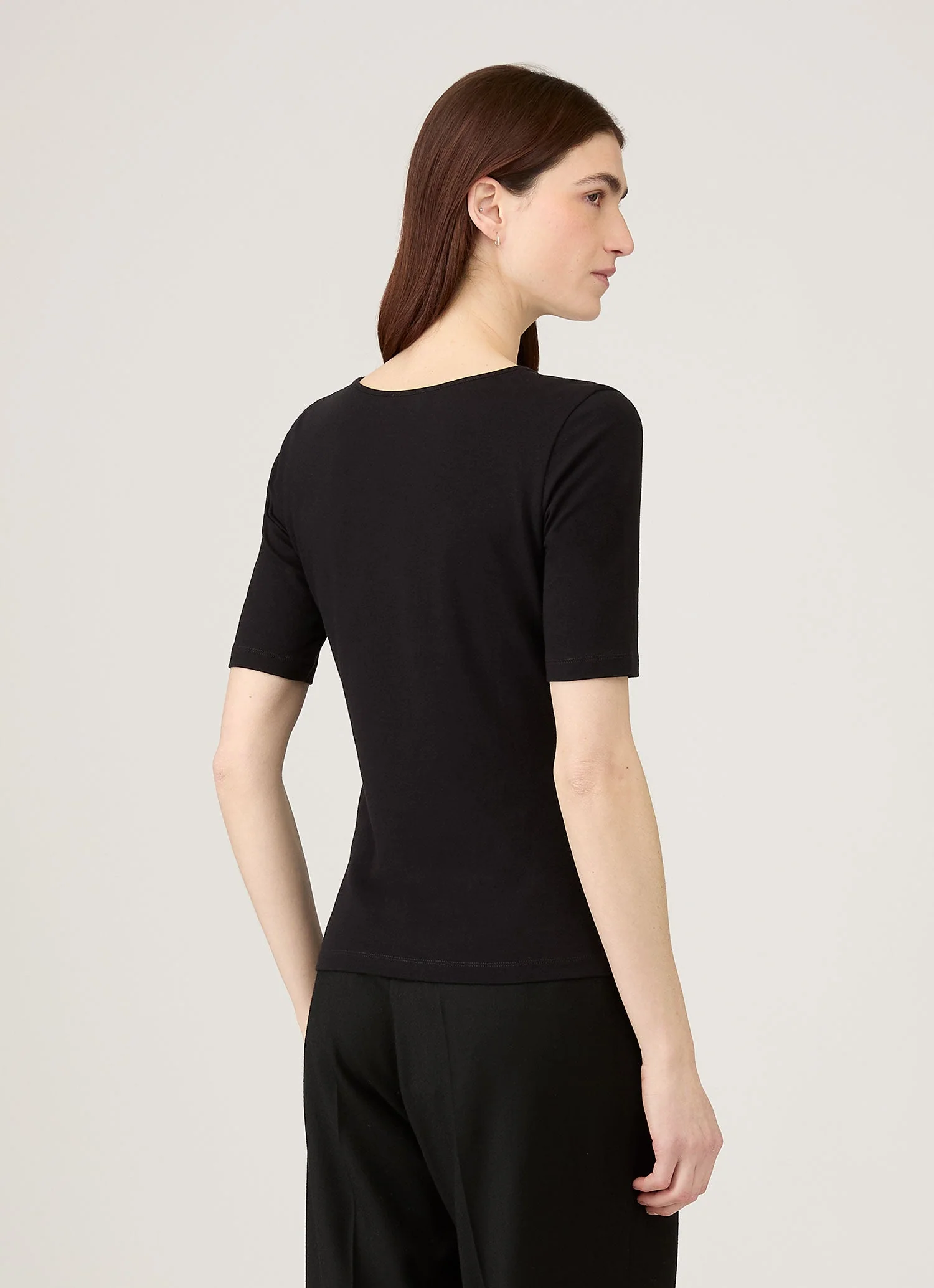 Women's Stretch Cotton Scoop Top in Black - Image 3
