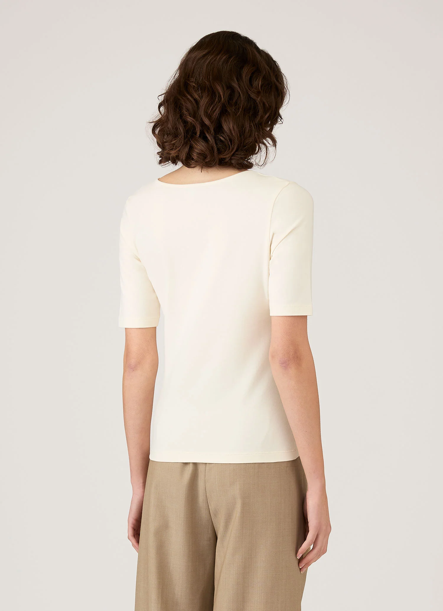 Women's Stretch Cotton Scoop Top in Ecru - Image 3